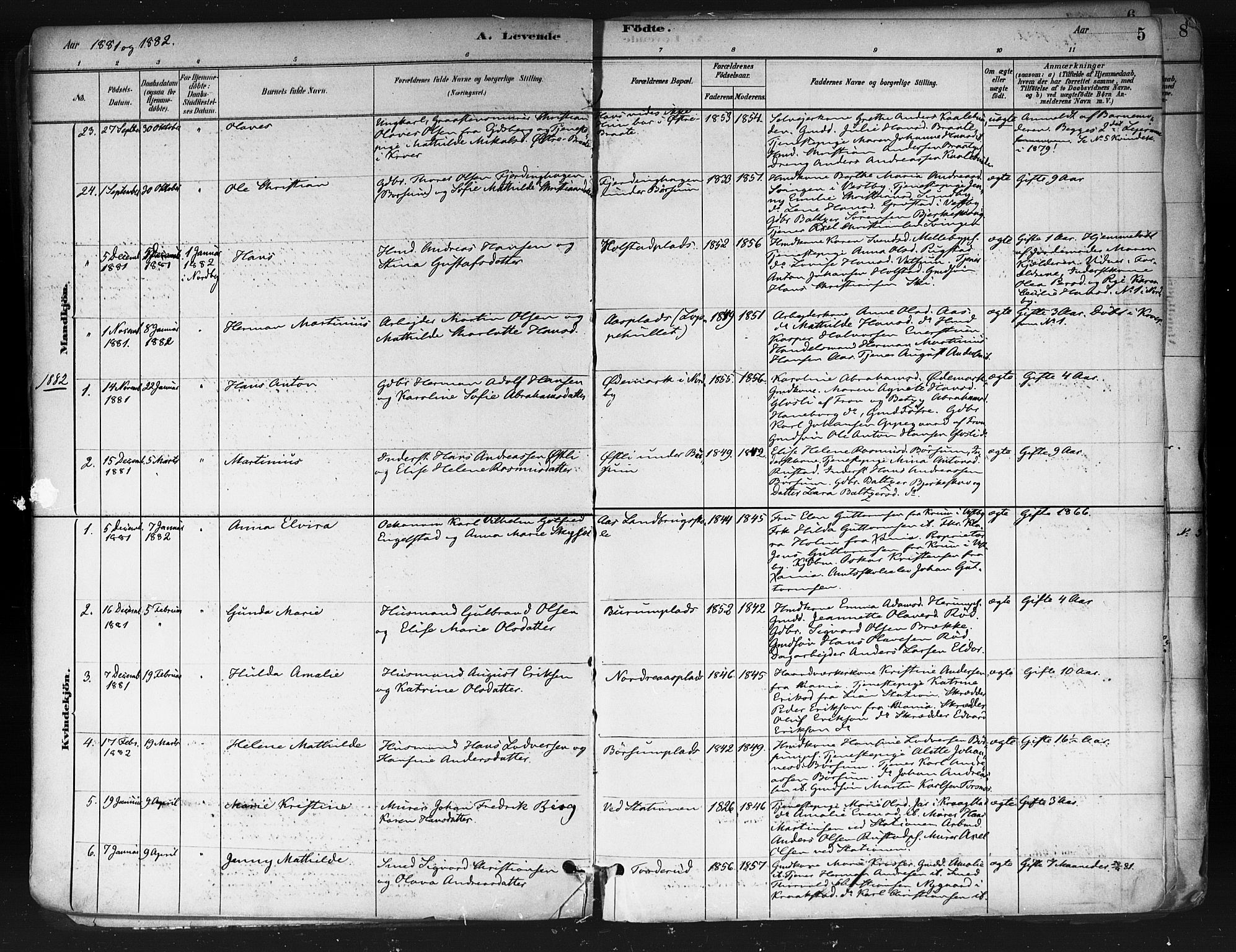 Ås prestekontor Kirkebøker, AV/SAO-A-10894/F/Fa/L0009: Ministerialbok nr. I 9, 1881-1900, s. 5