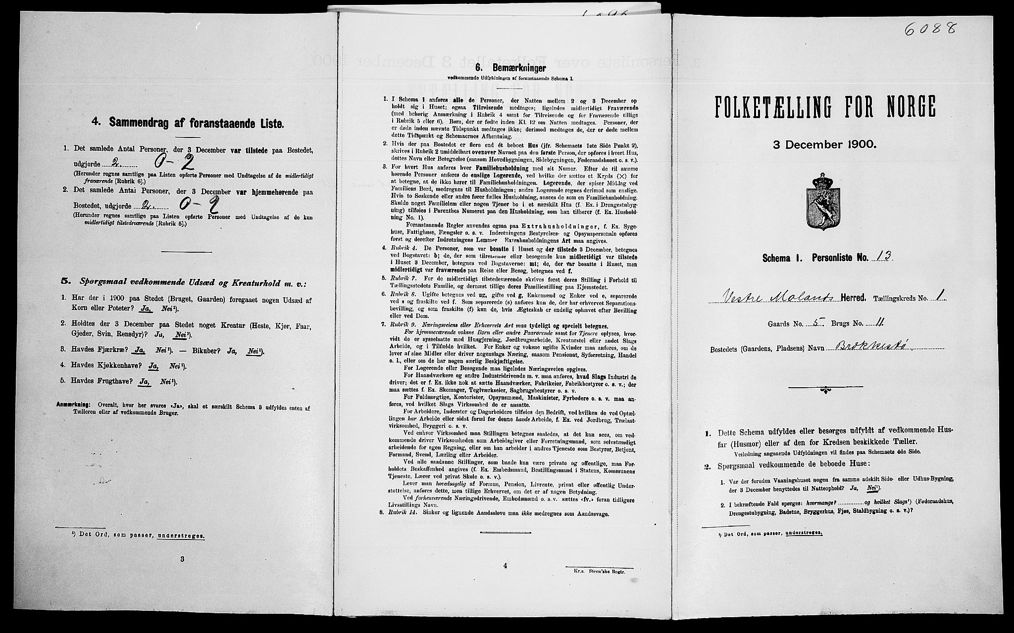 SAK, Folketelling 1900 for 0926 Vestre Moland herred, 1900, s. 105