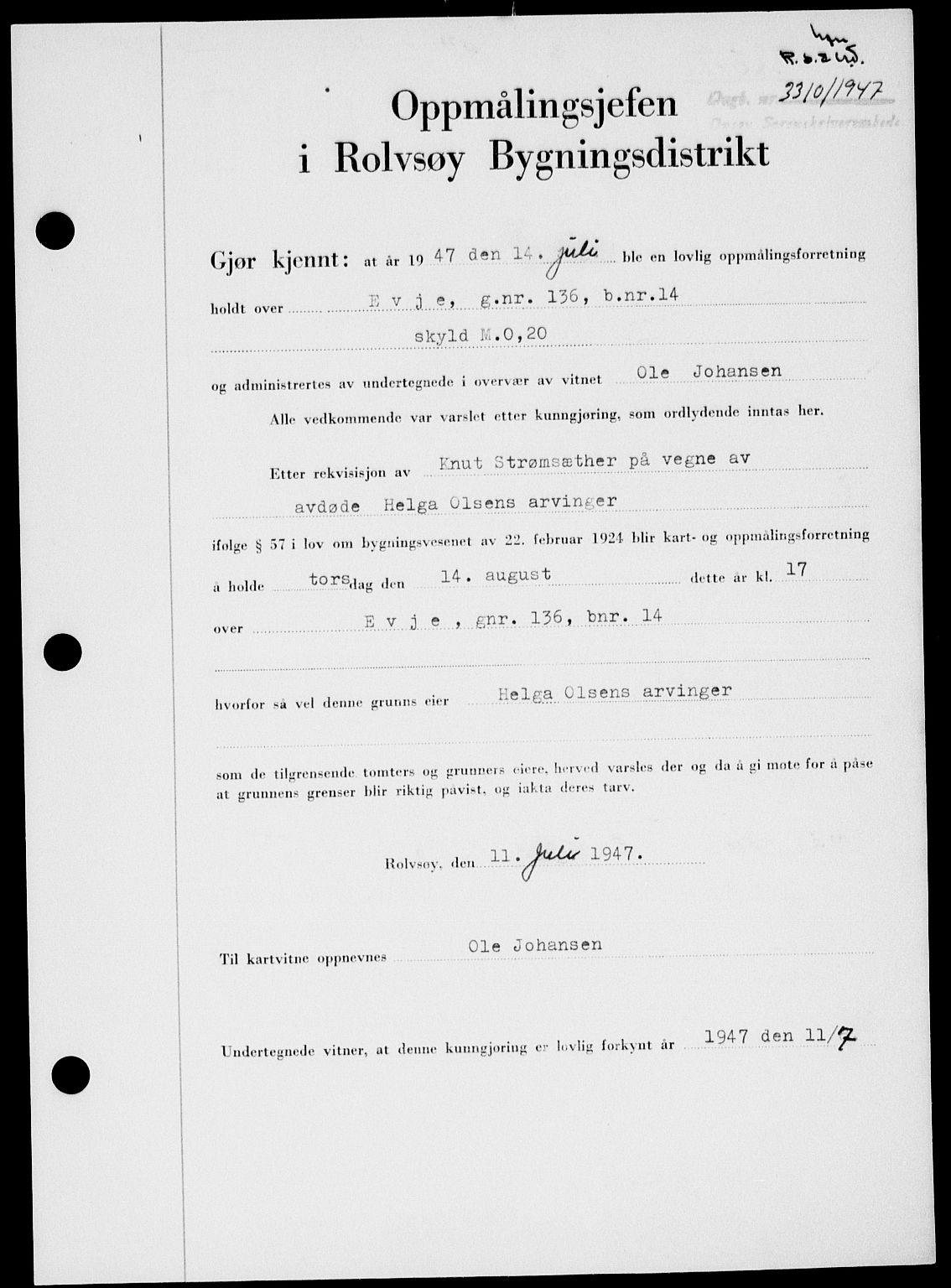 Onsøy sorenskriveri, SAO/A-10474/G/Ga/Gab/L0022: Pantebok nr. II A-22, 1947-1948, Dagboknr: 3310/1947