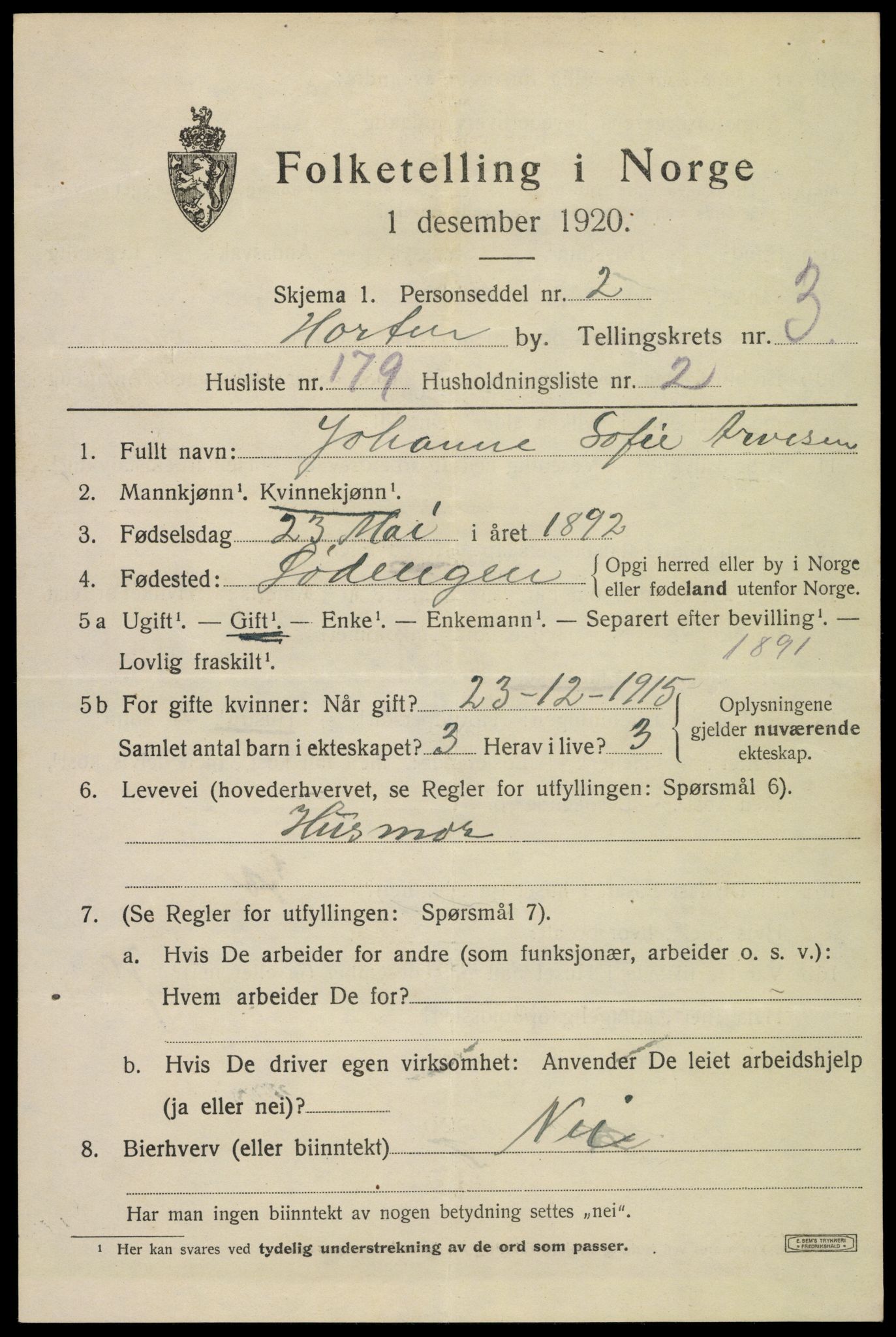 SAKO, Folketelling 1920 for 0703 Horten kjøpstad, 1920, s. 15931
