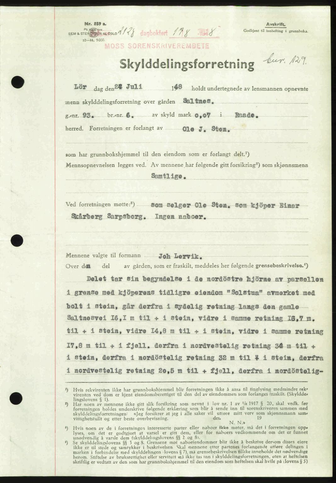 Moss sorenskriveri, SAO/A-10168: Pantebok nr. A20, 1948-1948, Dagboknr: 2128/1948