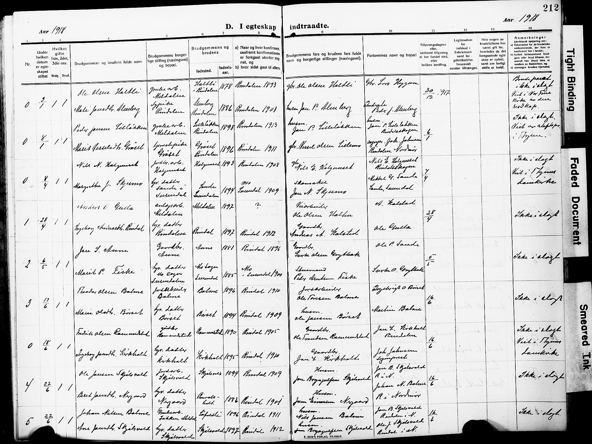 Ministerialprotokoller, klokkerbøker og fødselsregistre - Møre og Romsdal, AV/SAT-A-1454/598/L1079: Klokkerbok nr. 598C04, 1909-1927, s. 212