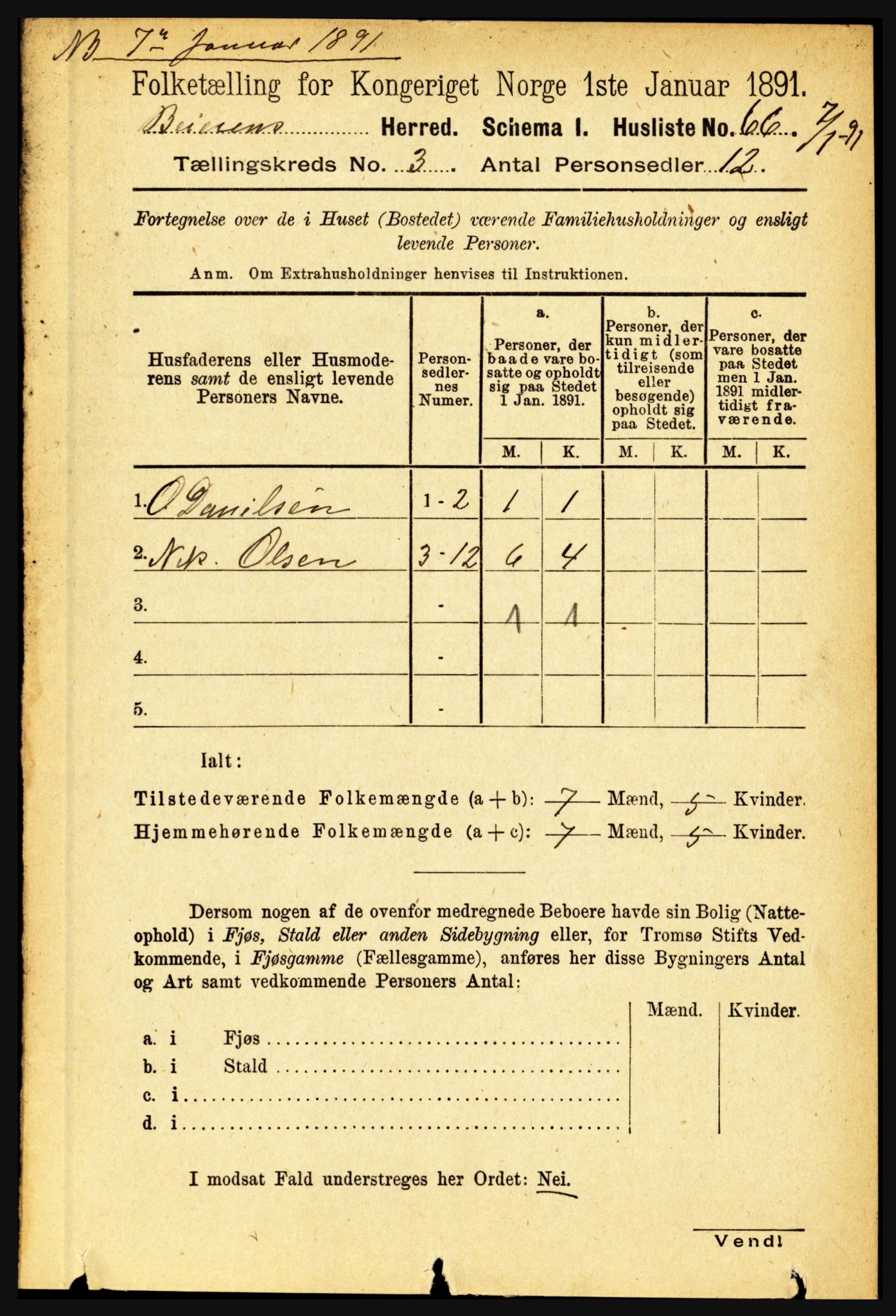 RA, Folketelling 1891 for 1839 Beiarn herred, 1891, s. 1021