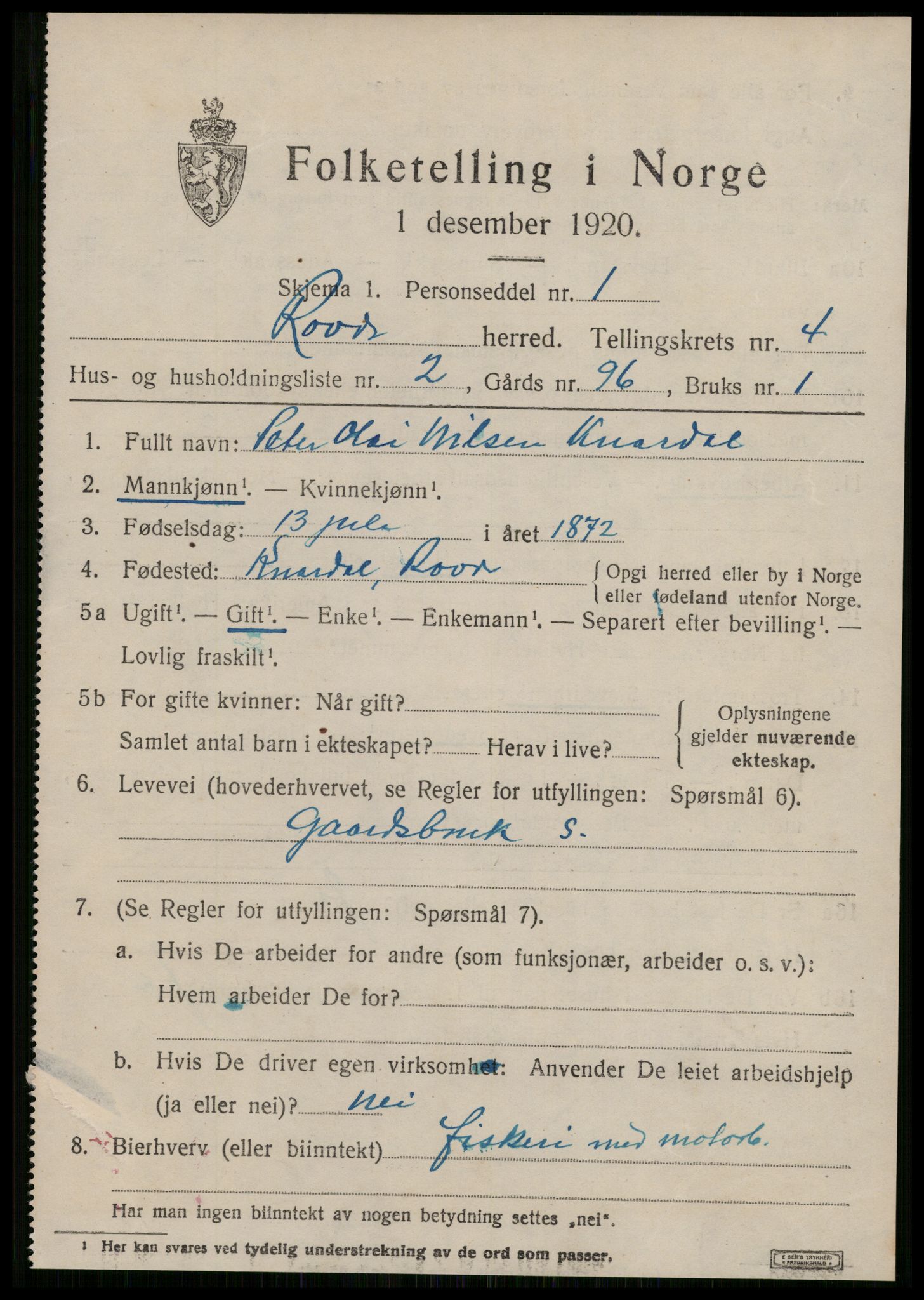 SAT, Folketelling 1920 for 1513 Rovde herred, 1920, s. 1289