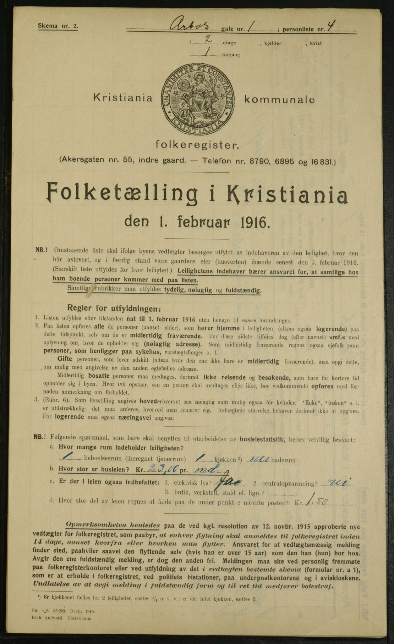 OBA, Kommunal folketelling 1.2.1916 for Kristiania, 1916, s. 1677