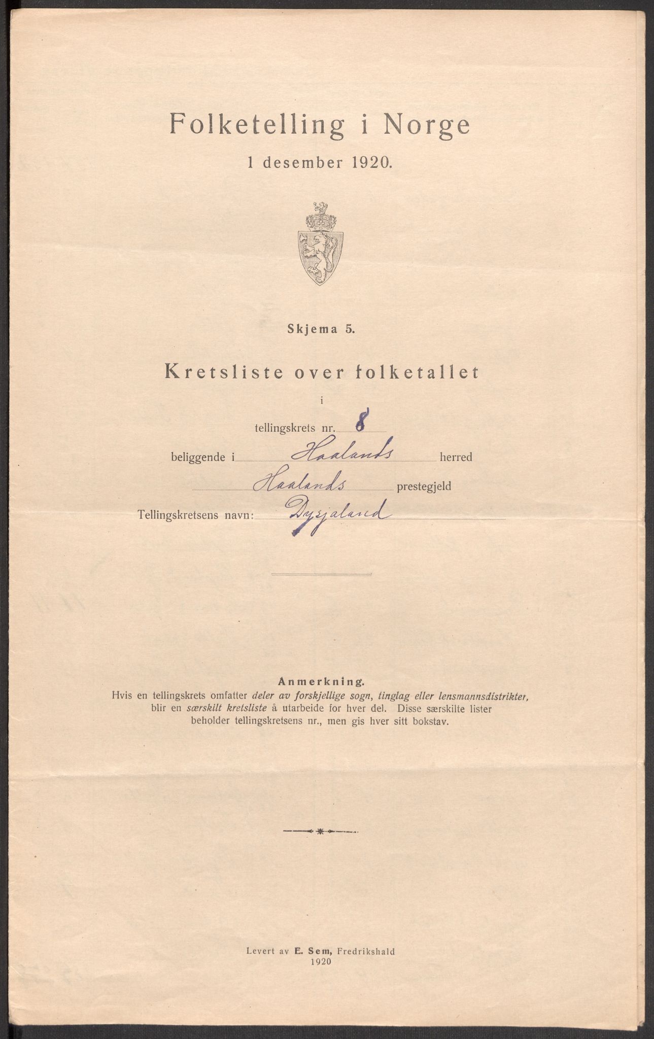 SAST, Folketelling 1920 for 1124 Håland herred, 1920, s. 30