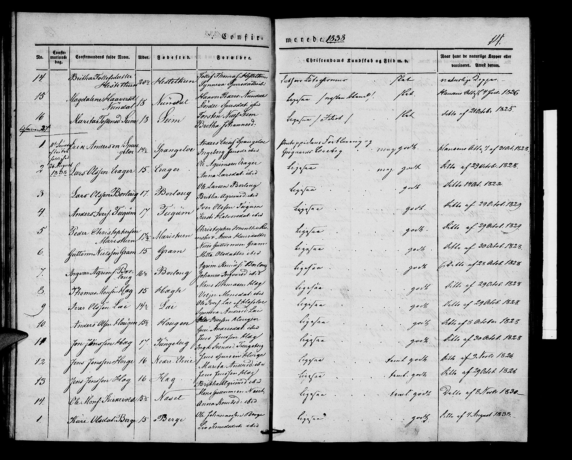 Lærdal sokneprestembete, AV/SAB-A-81201: Ministerialbok nr. A 7, 1835-1846, s. 14