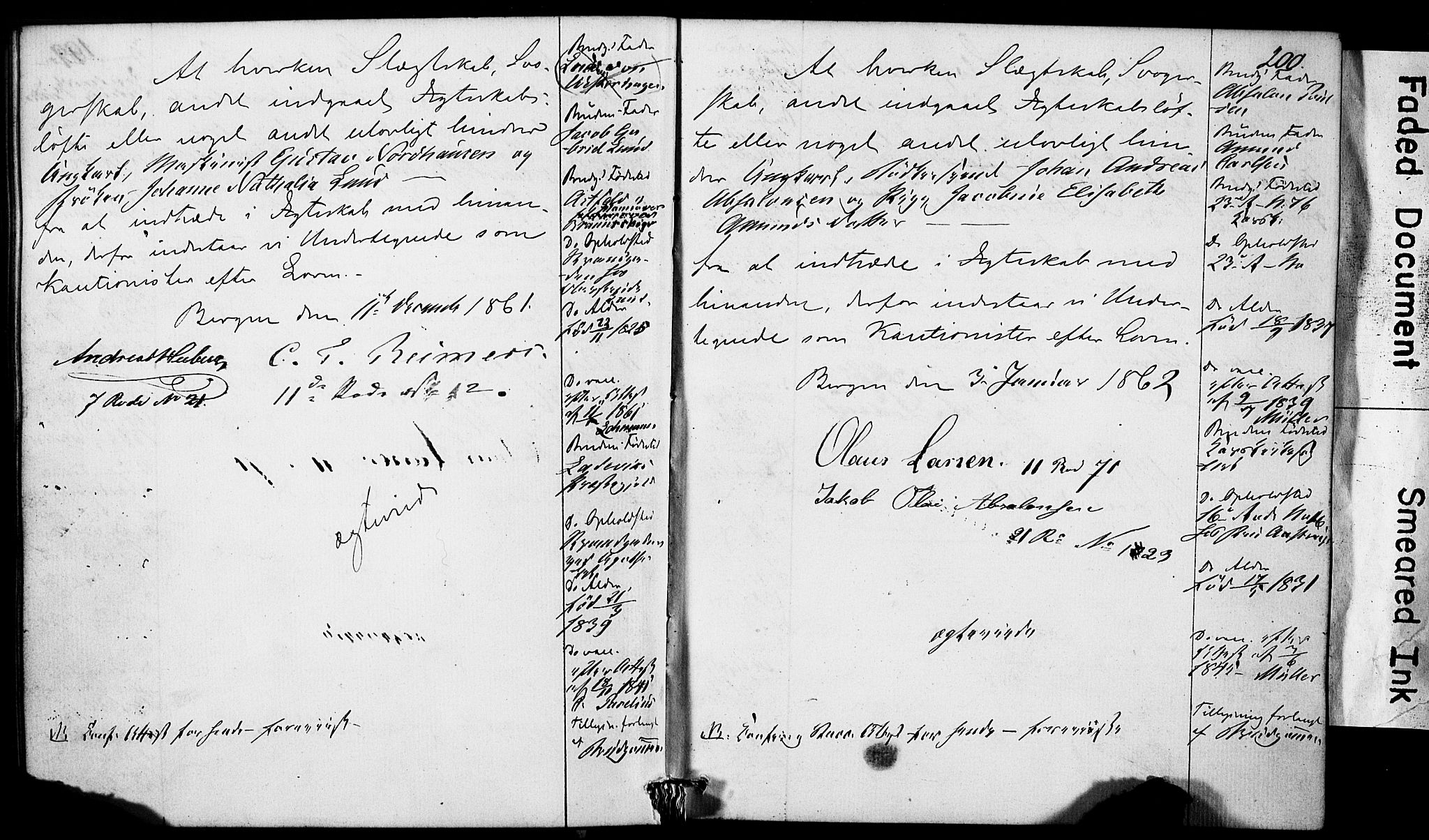 Domkirken sokneprestembete, SAB/A-74801: Forlovererklæringer nr. II.5.5, 1857-1863, s. 200