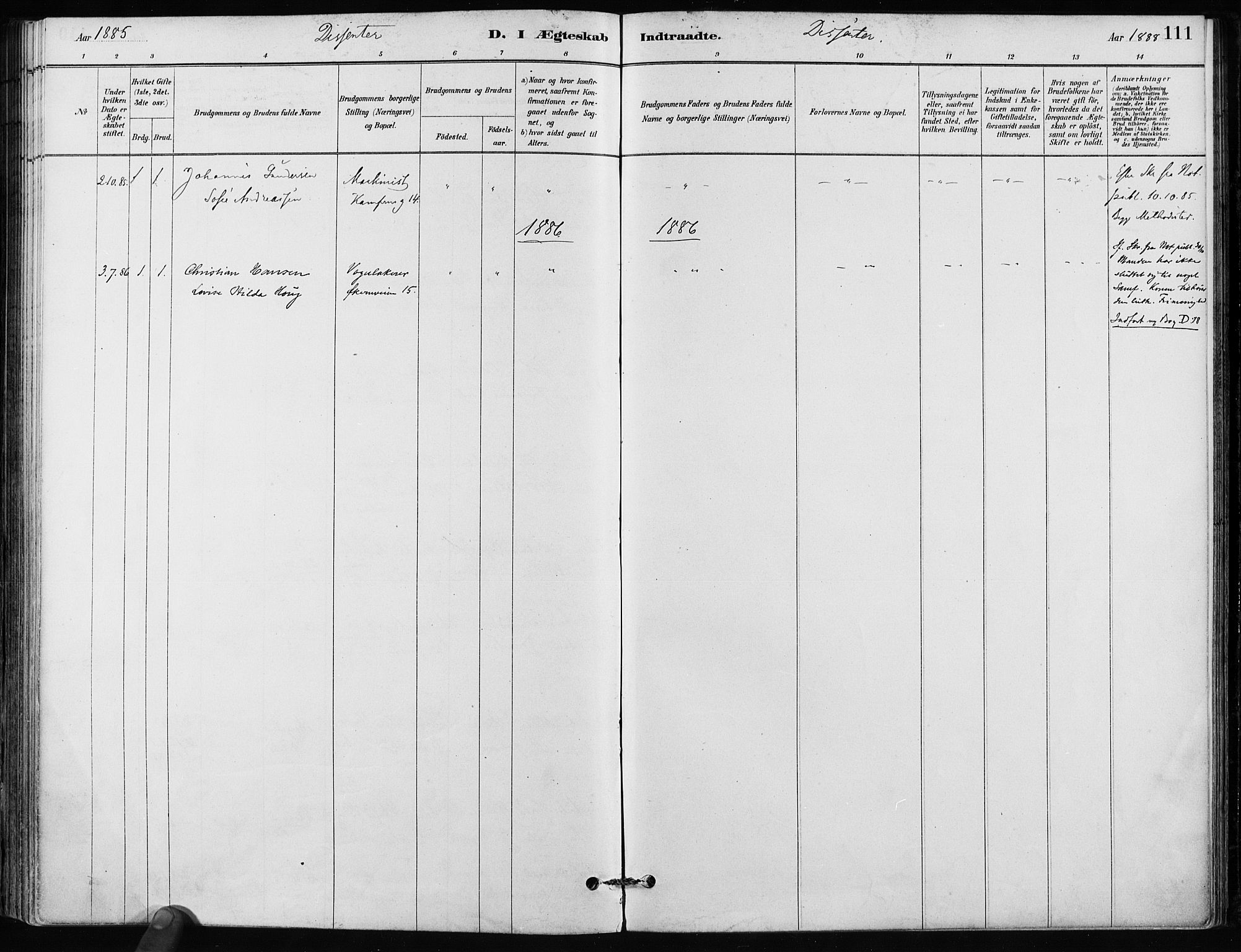 Kampen prestekontor Kirkebøker, AV/SAO-A-10853/F/Fa/L0002: Ministerialbok nr. I 2, 1880-1888, s. 111