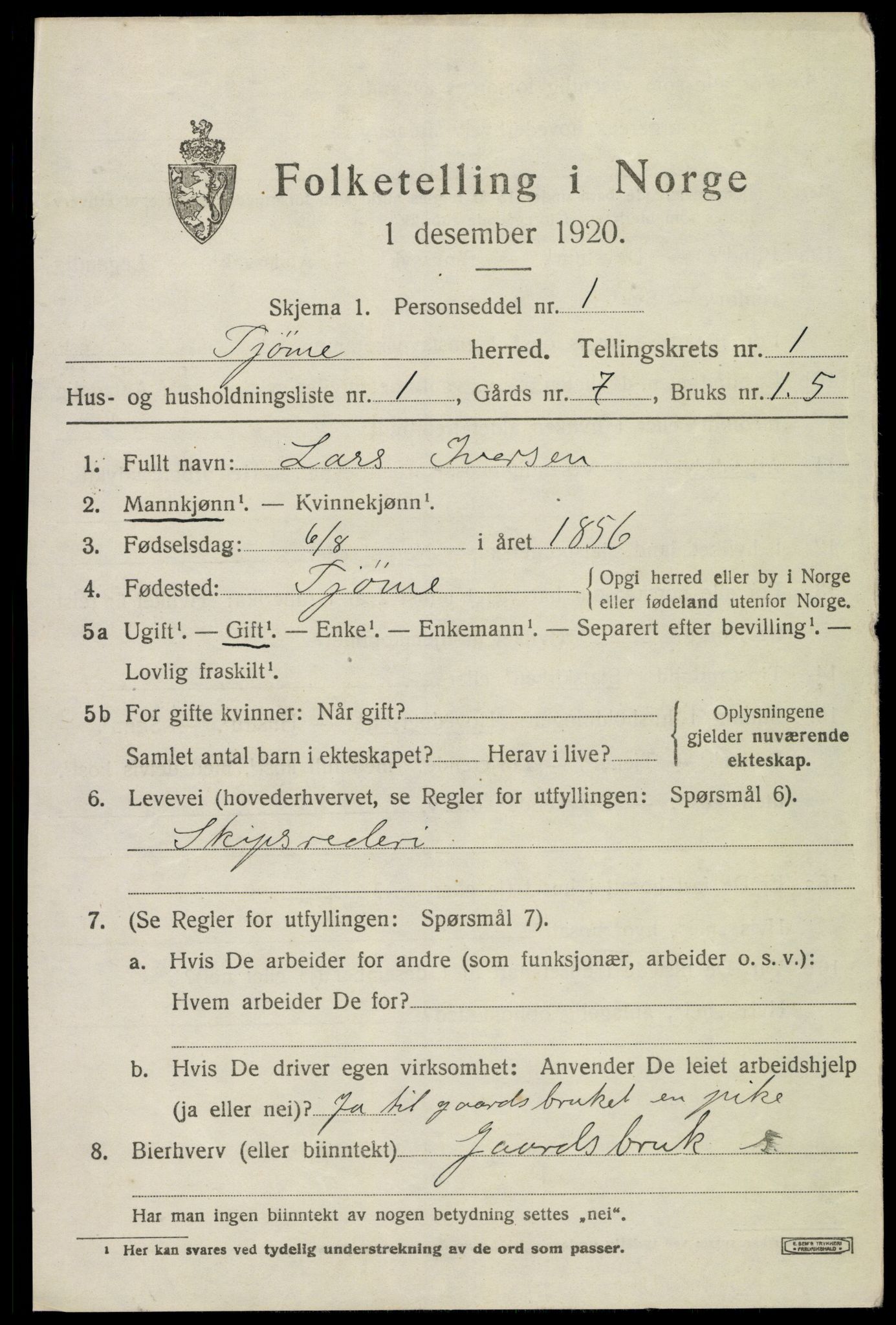 SAKO, Folketelling 1920 for 0723 Tjøme herred, 1920, s. 1509