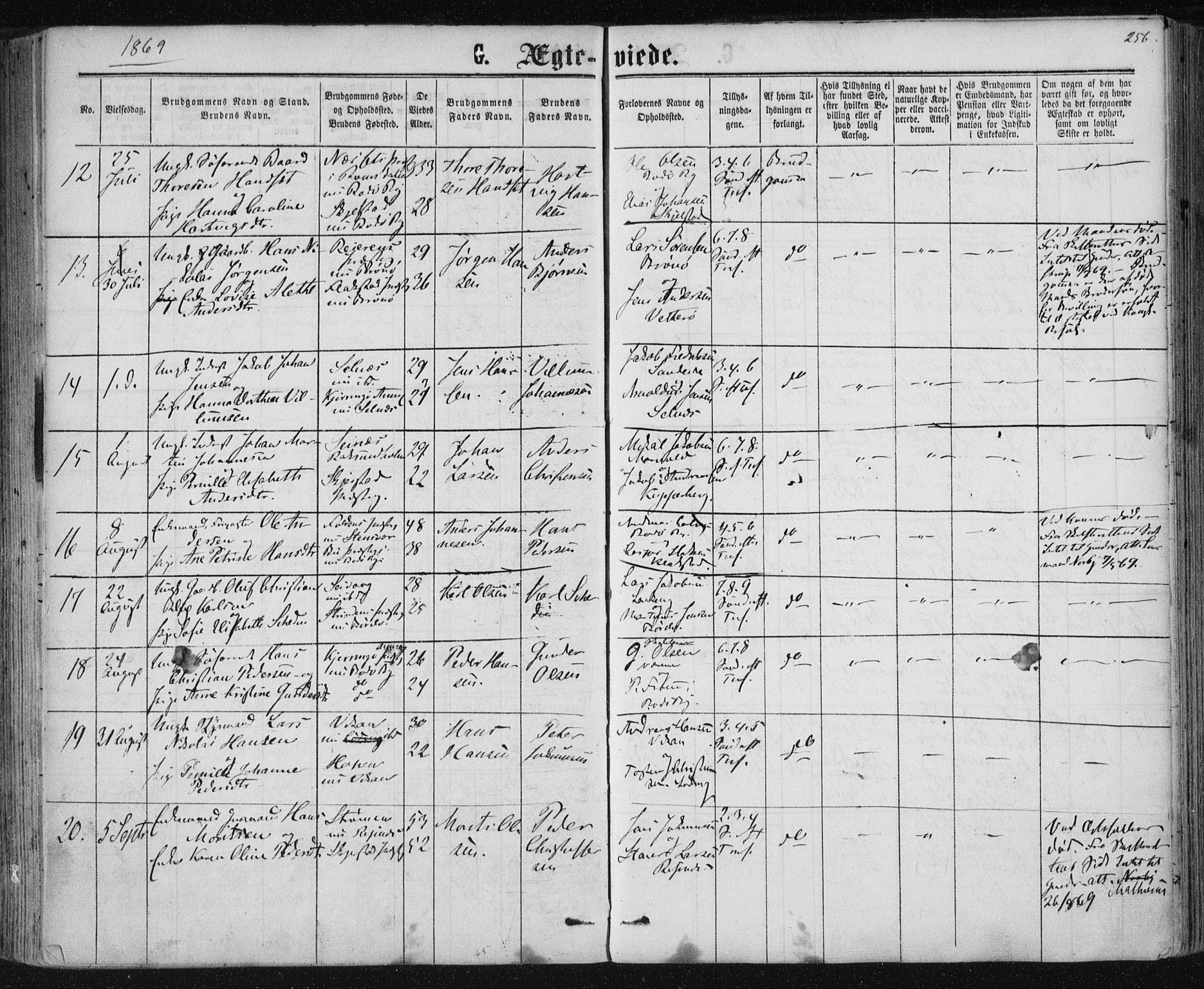 Ministerialprotokoller, klokkerbøker og fødselsregistre - Nordland, SAT/A-1459/801/L0008: Ministerialbok nr. 801A08, 1864-1875, s. 256