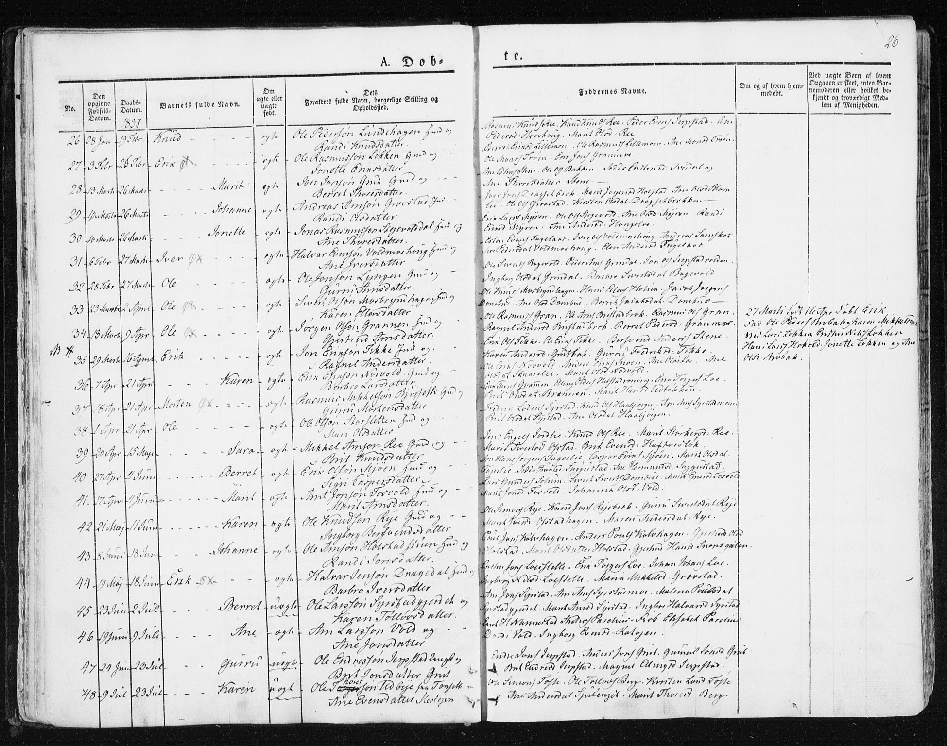 Ministerialprotokoller, klokkerbøker og fødselsregistre - Sør-Trøndelag, SAT/A-1456/672/L0855: Ministerialbok nr. 672A07, 1829-1860, s. 26