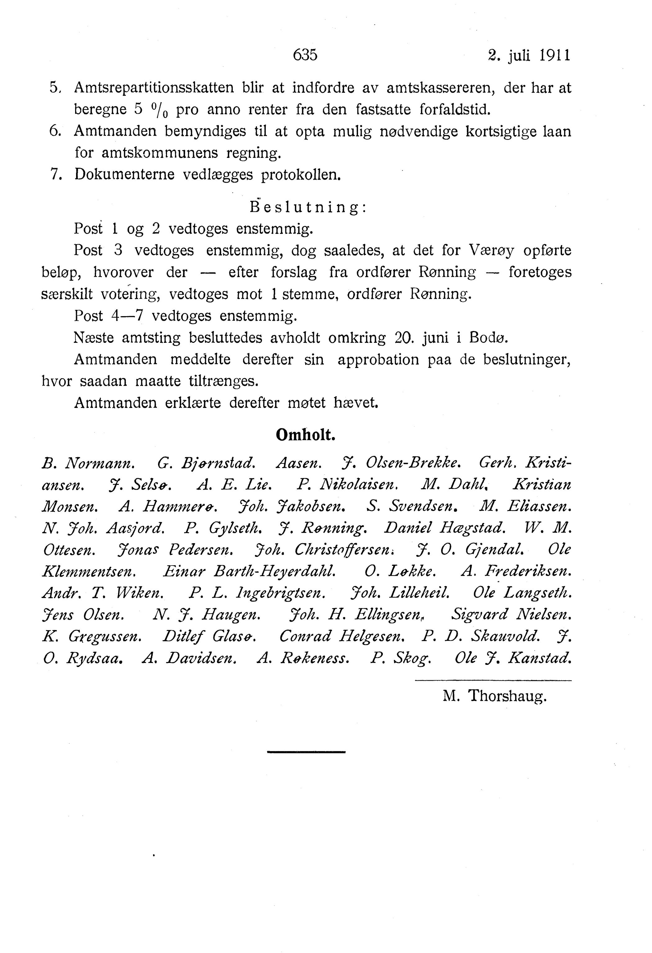 Nordland Fylkeskommune. Fylkestinget, AIN/NFK-17/176/A/Ac/L0034: Fylkestingsforhandlinger 1911, 1911