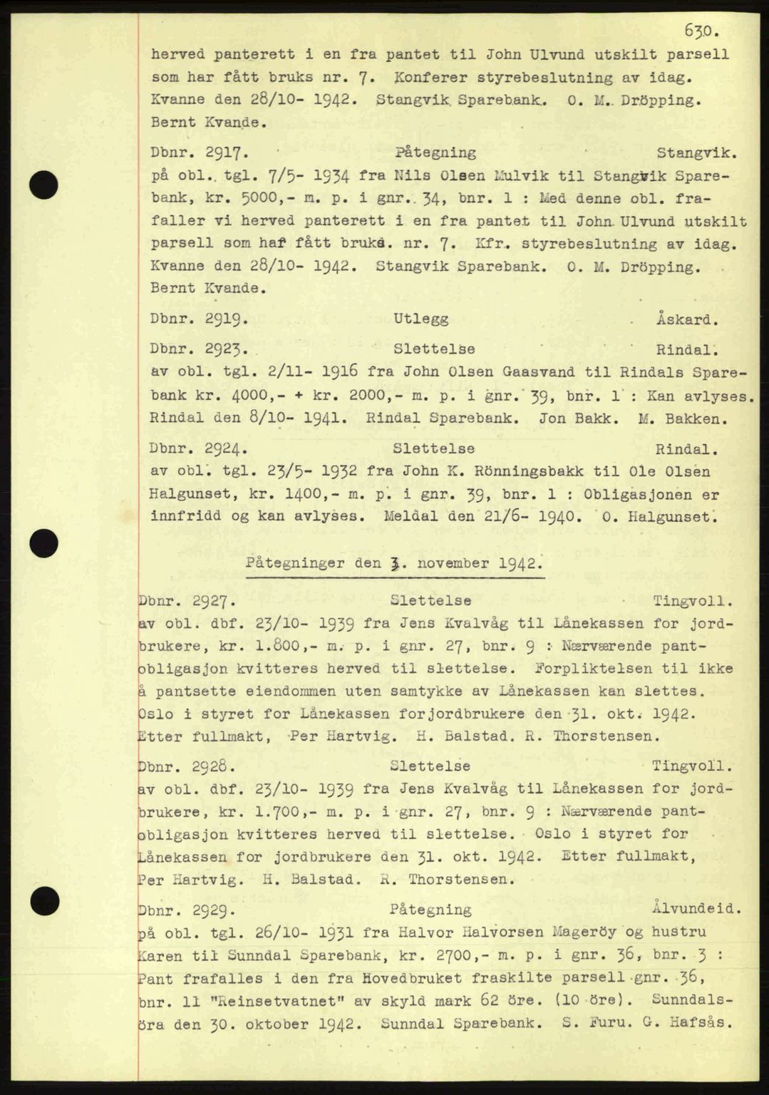 Nordmøre sorenskriveri, AV/SAT-A-4132/1/2/2Ca: Pantebok nr. C81, 1940-1945, Dagboknr: 2917/1942