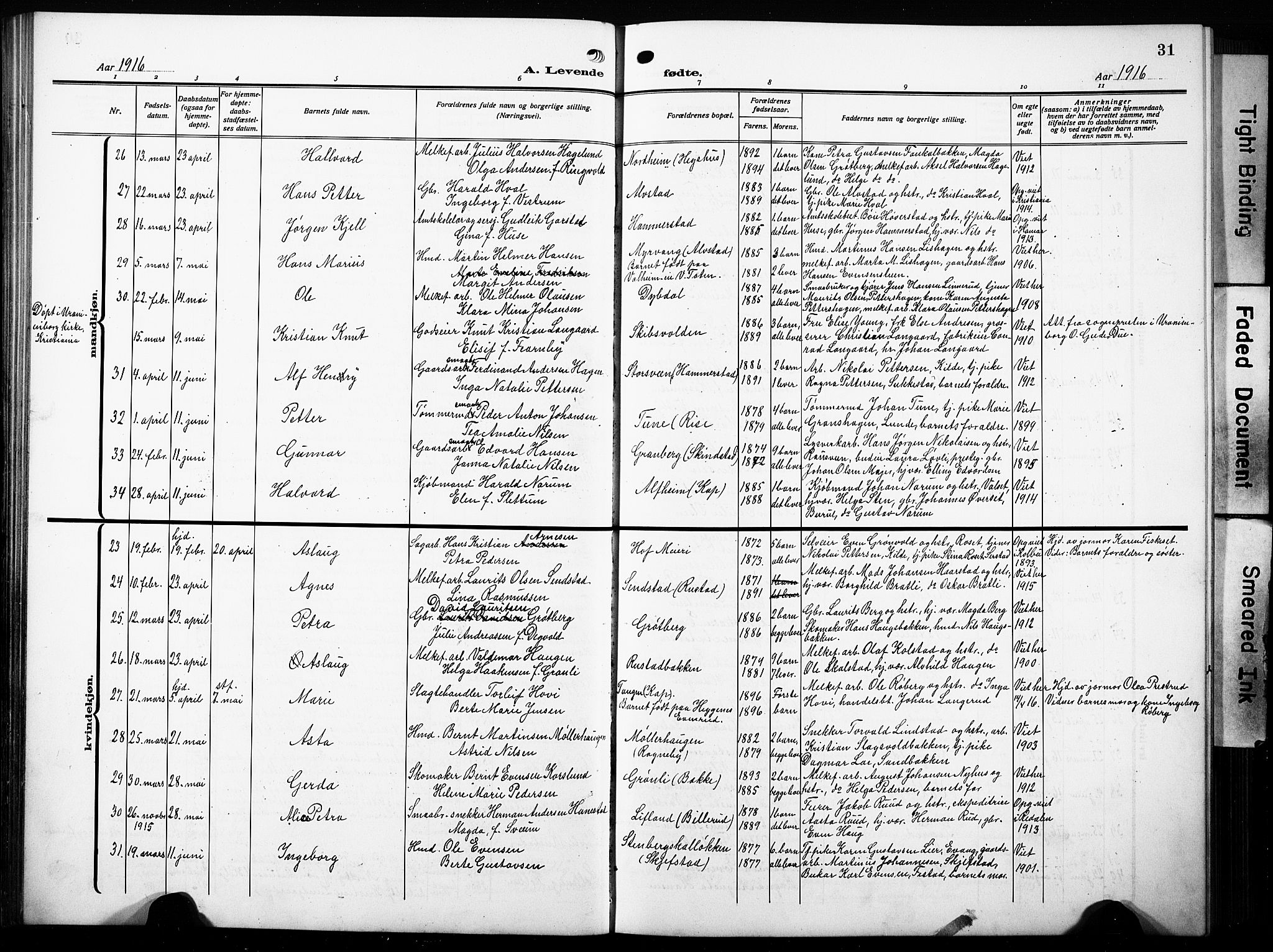 Østre Toten prestekontor, AV/SAH-PREST-104/H/Ha/Hab/L0010: Klokkerbok nr. 10, 1912-1933, s. 31
