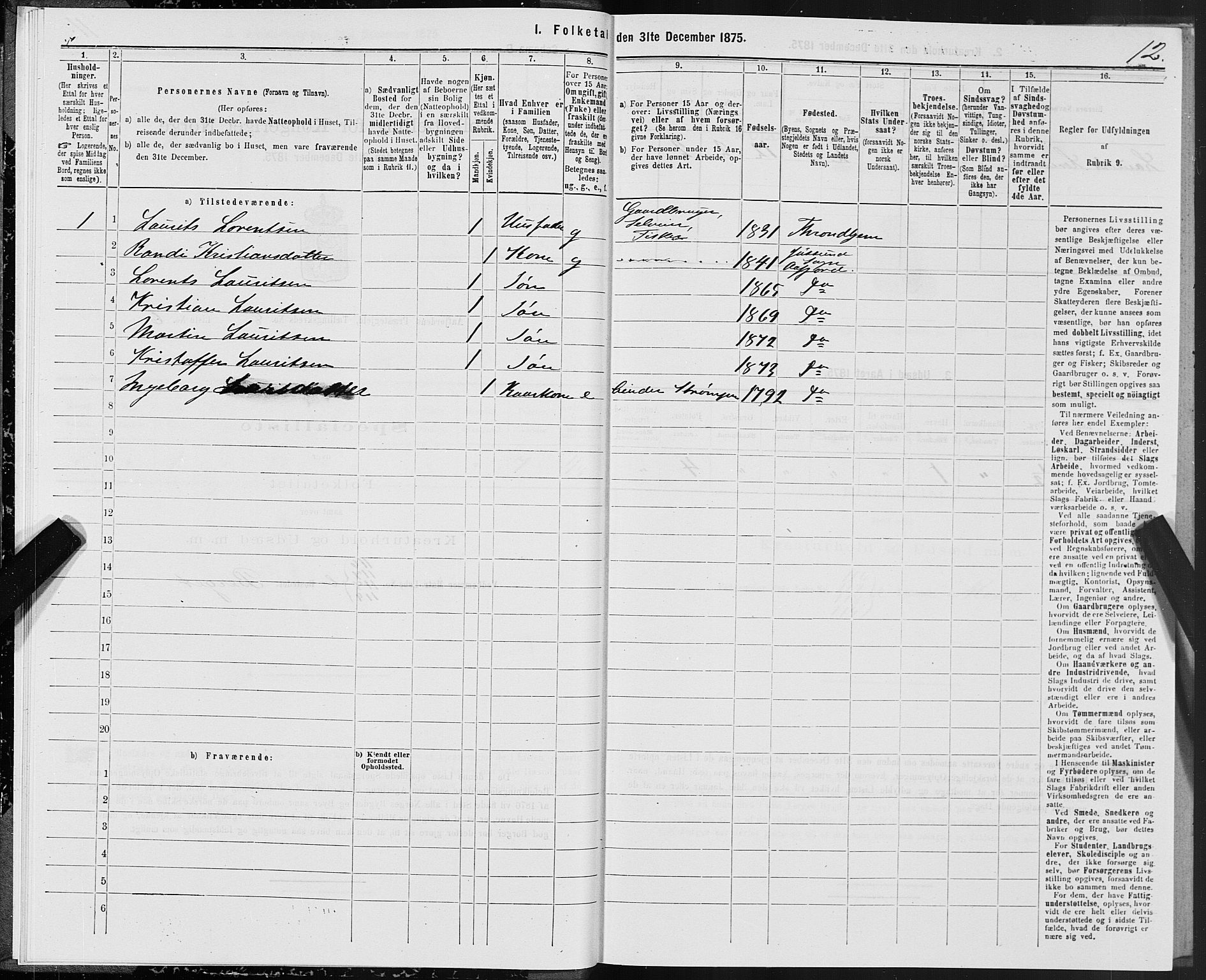 SAT, Folketelling 1875 for 1630P Aafjorden prestegjeld, 1875, s. 4012