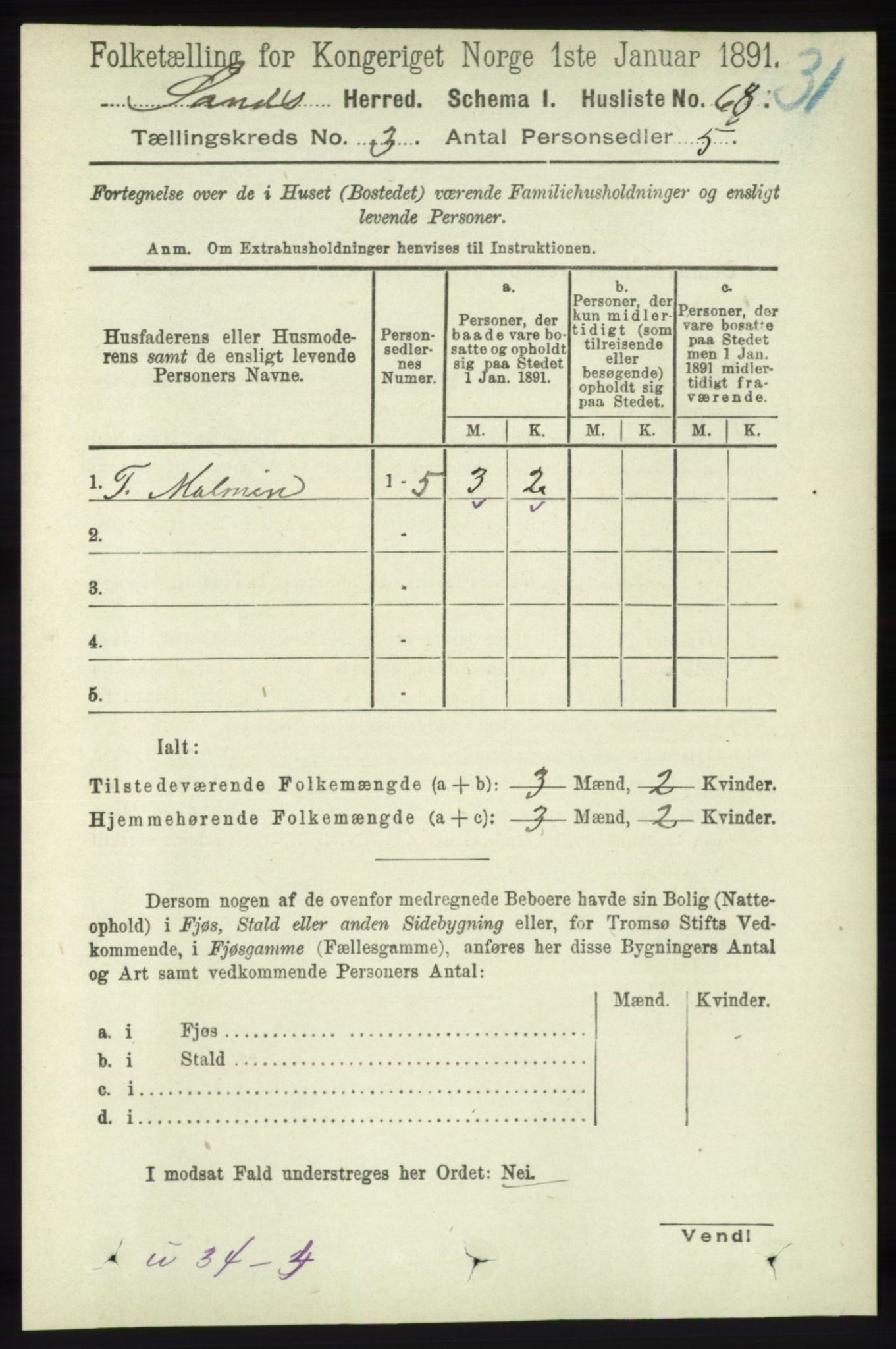 RA, Folketelling 1891 for 1136 Sand herred, 1891, s. 645