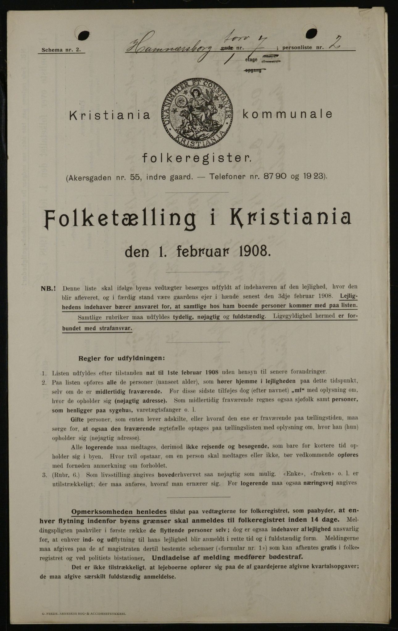 OBA, Kommunal folketelling 1.2.1908 for Kristiania kjøpstad, 1908, s. 31107