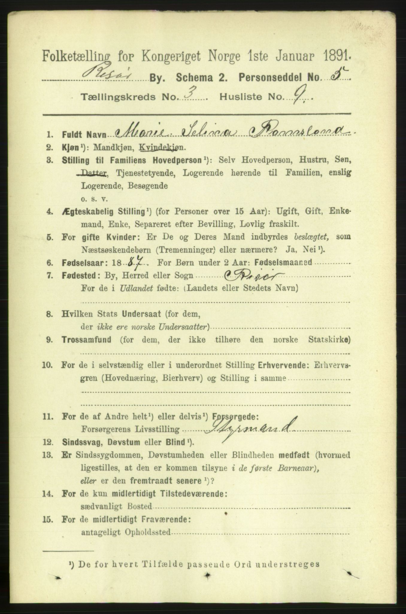 RA, Folketelling 1891 for 0901 Risør kjøpstad, 1891, s. 3206