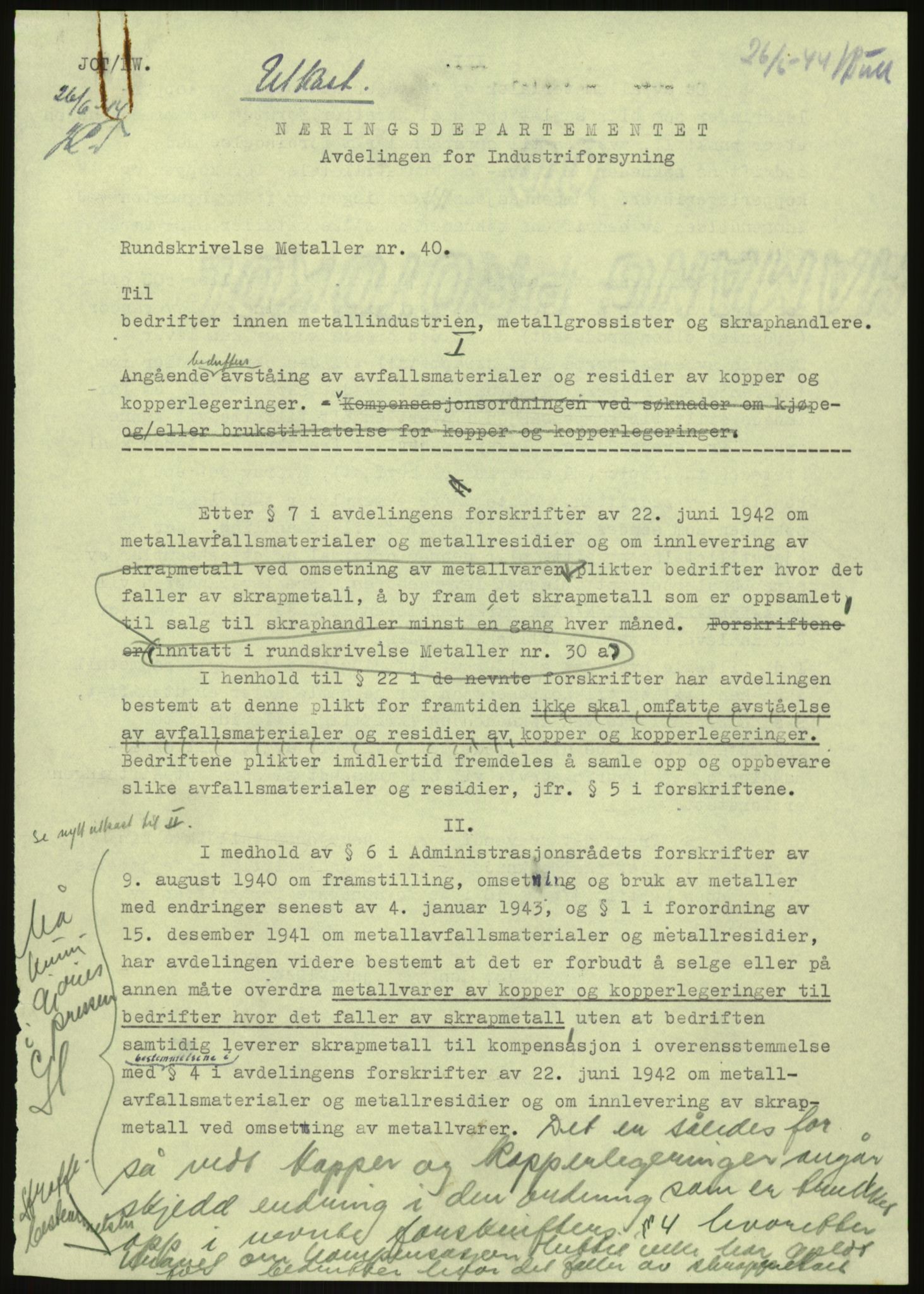 Direktoratet for industriforsyning, Sekretariatet, AV/RA-S-4153/D/Df/L0054: 9. Metallkontoret, 1940-1945, s. 1775