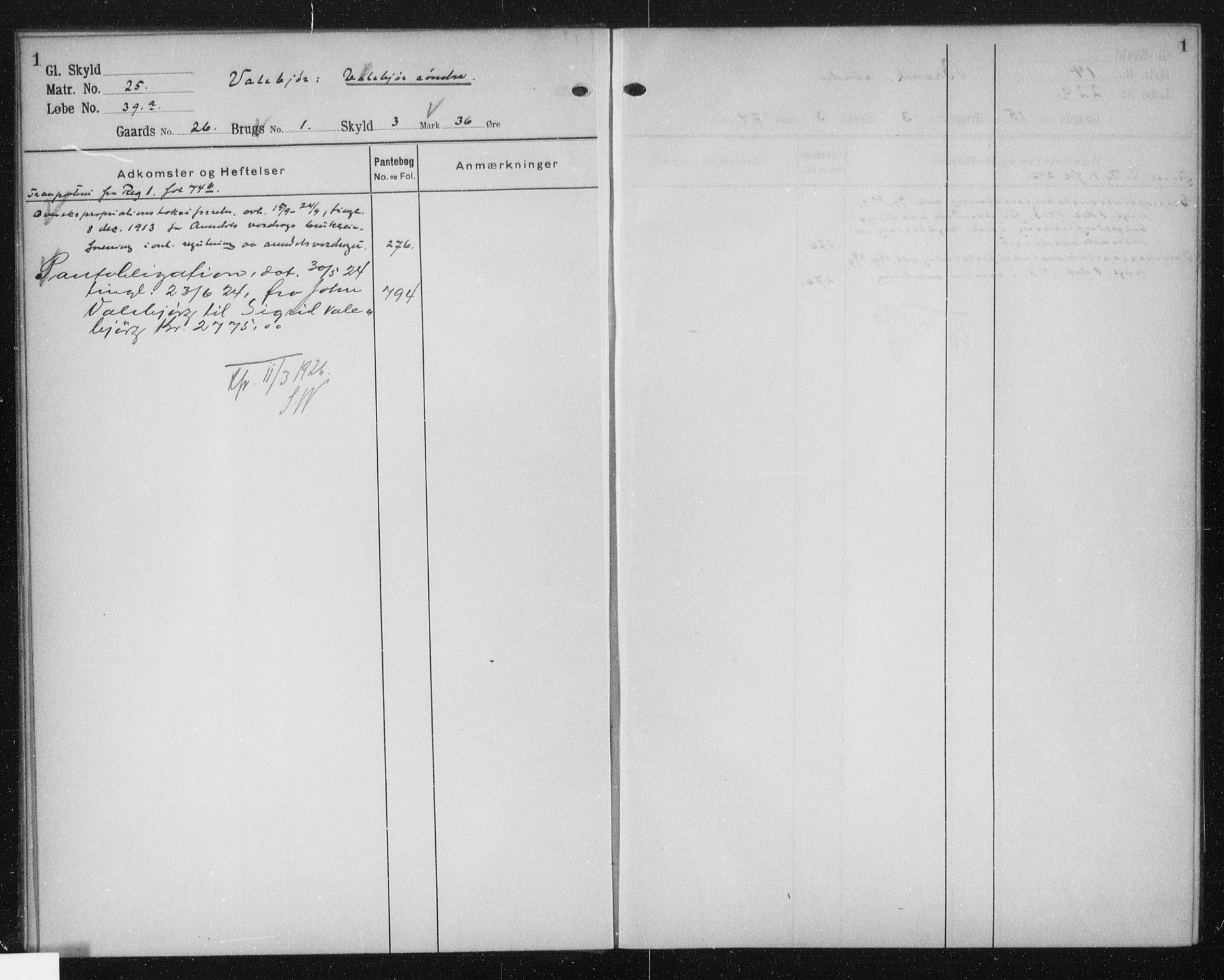 Vest-Telemark sorenskriveri, AV/SAKO-A-134/G/Gb/Gbb/L0003: Panteregister nr. II 3, s. 1