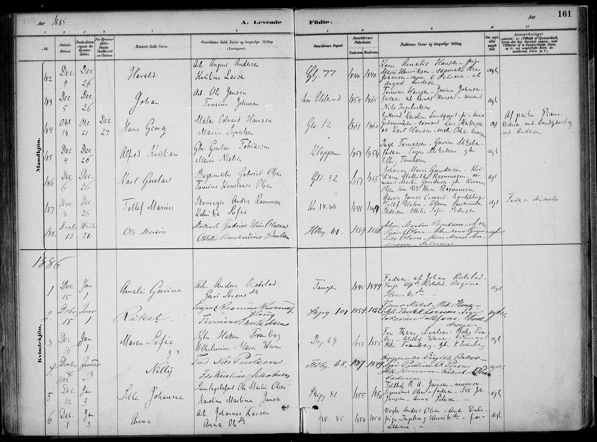Kristiansand domprosti, AV/SAK-1112-0006/F/Fa/L0016: Ministerialbok nr. A 16A, 1880-1890, s. 161