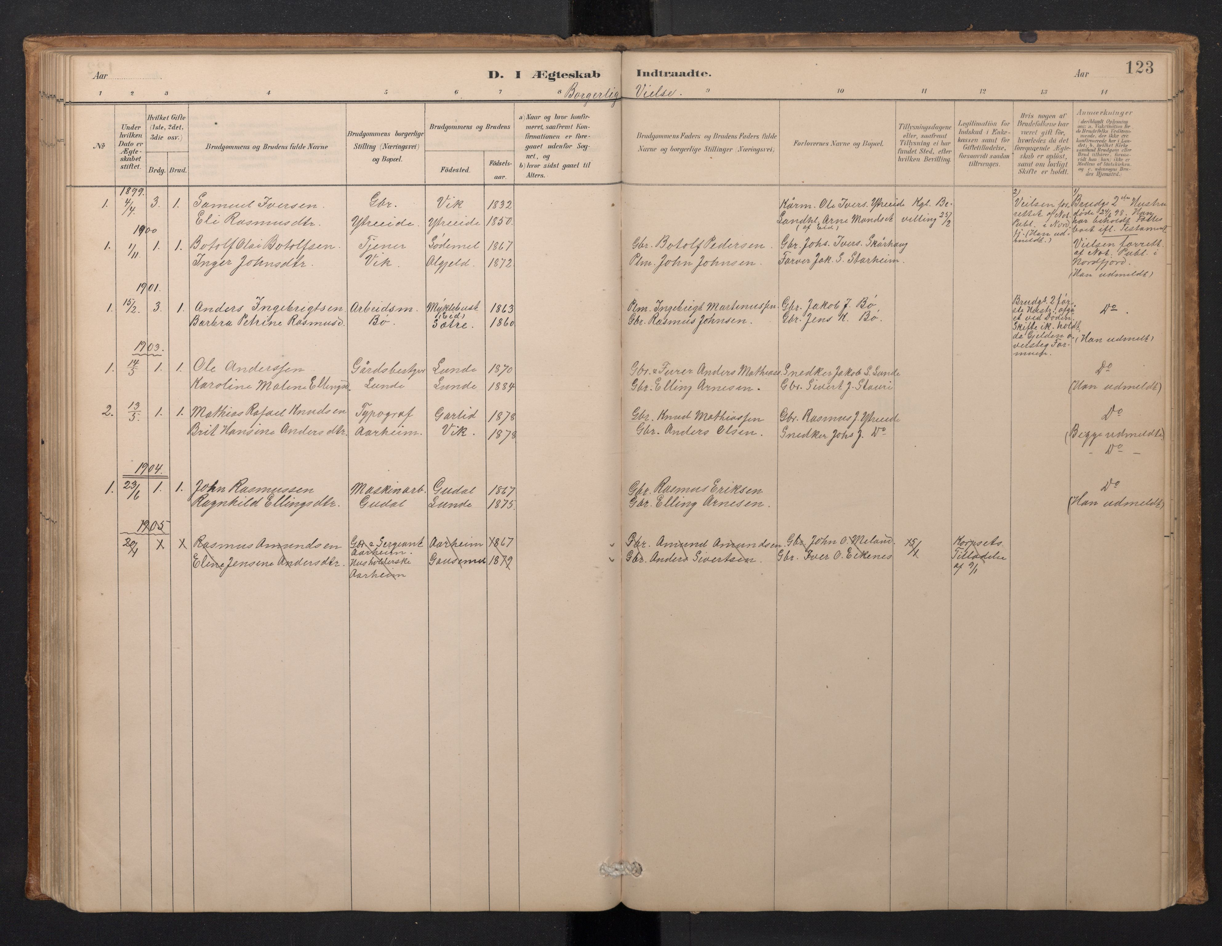 Stryn Sokneprestembete, SAB/A-82501: Klokkerbok nr. A 2, 1883-1905, s. 122b-123a