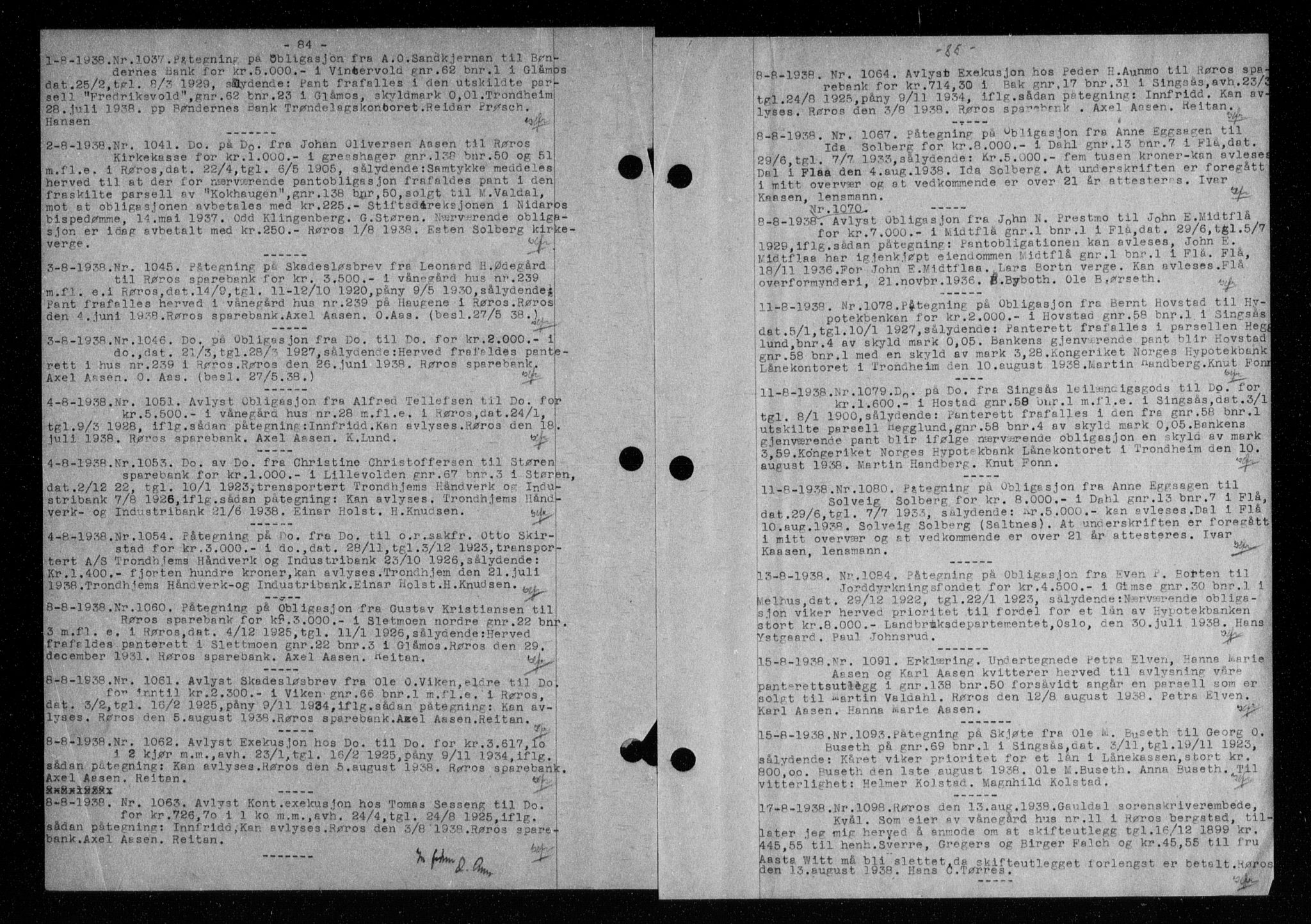 Gauldal sorenskriveri, SAT/A-0014/1/2/2C/L0049: Pantebok nr. 53, 1938-1938, Dagboknr: 1037/1938