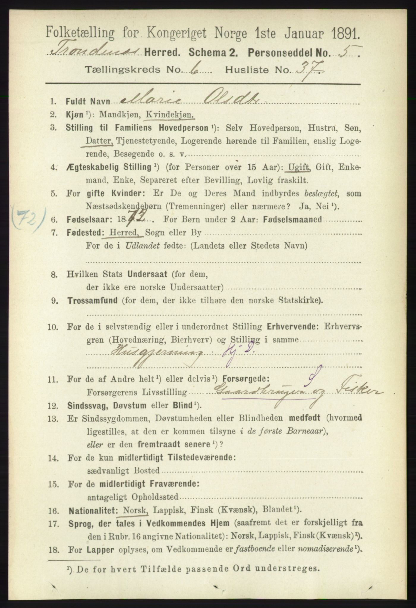 RA, Folketelling 1891 for 1914 Trondenes herred, 1891, s. 4046