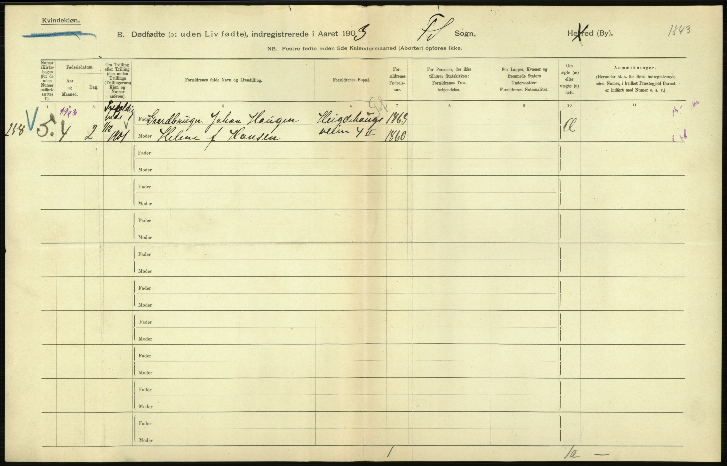 Statistisk sentralbyrå, Sosiodemografiske emner, Befolkning, AV/RA-S-2228/D/Df/Dfa/Dfaa/L0026: Smålenenes - Finnmarkens amt: Dødfødte. Byer., 1903, s. 88