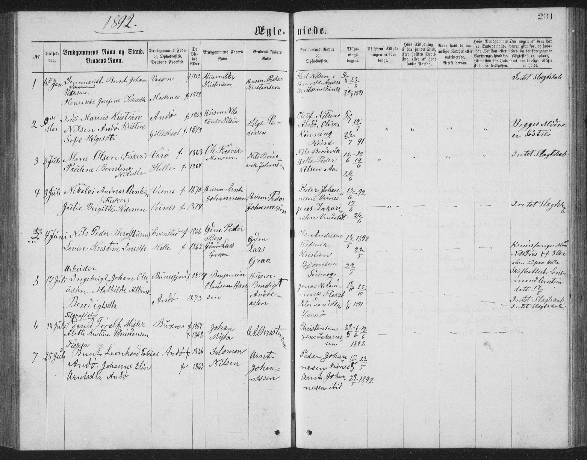 Ministerialprotokoller, klokkerbøker og fødselsregistre - Nordland, SAT/A-1459/886/L1225: Klokkerbok nr. 886C02, 1874-1896, s. 231