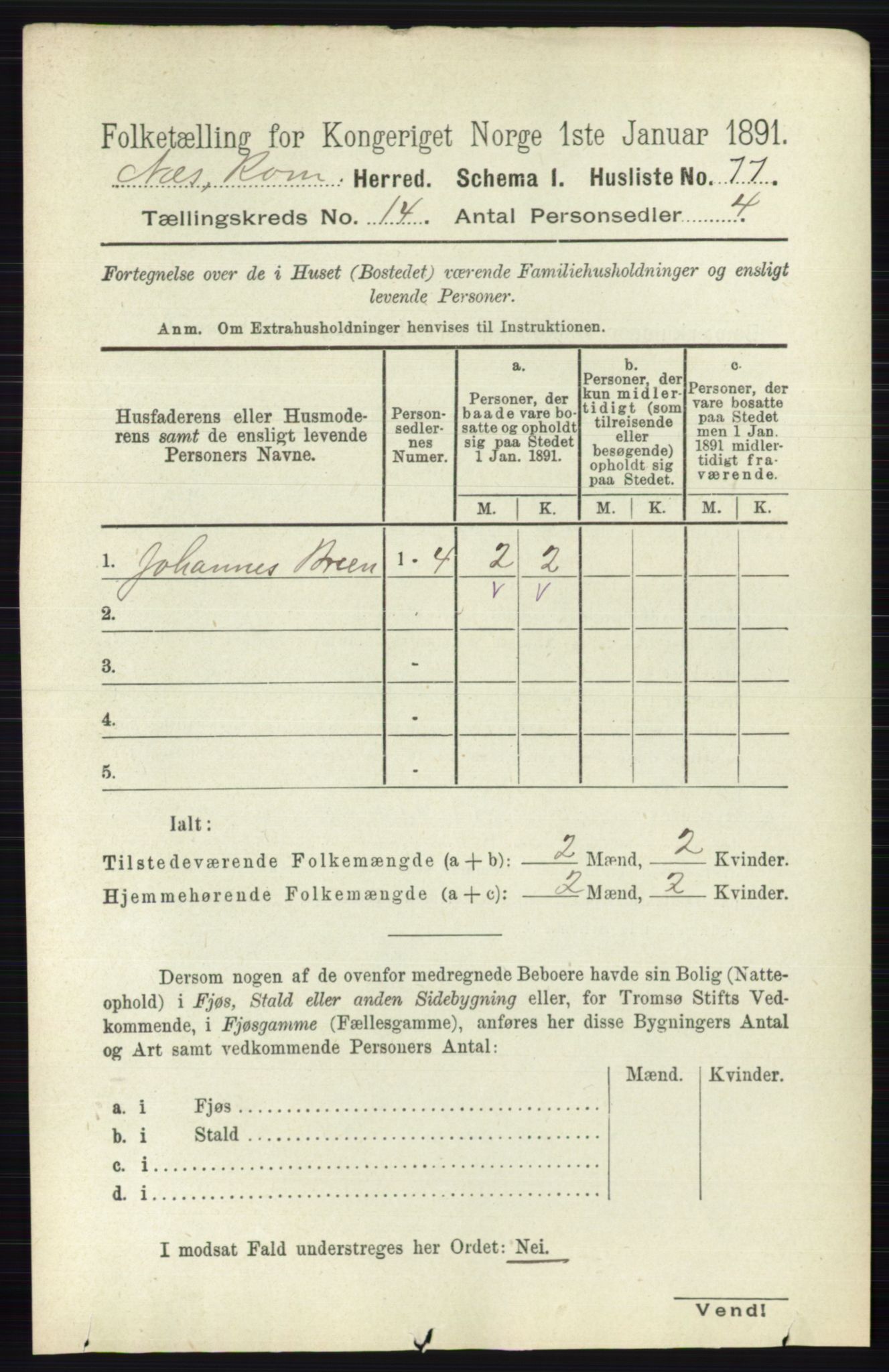 RA, Folketelling 1891 for 0236 Nes herred, 1891, s. 8498