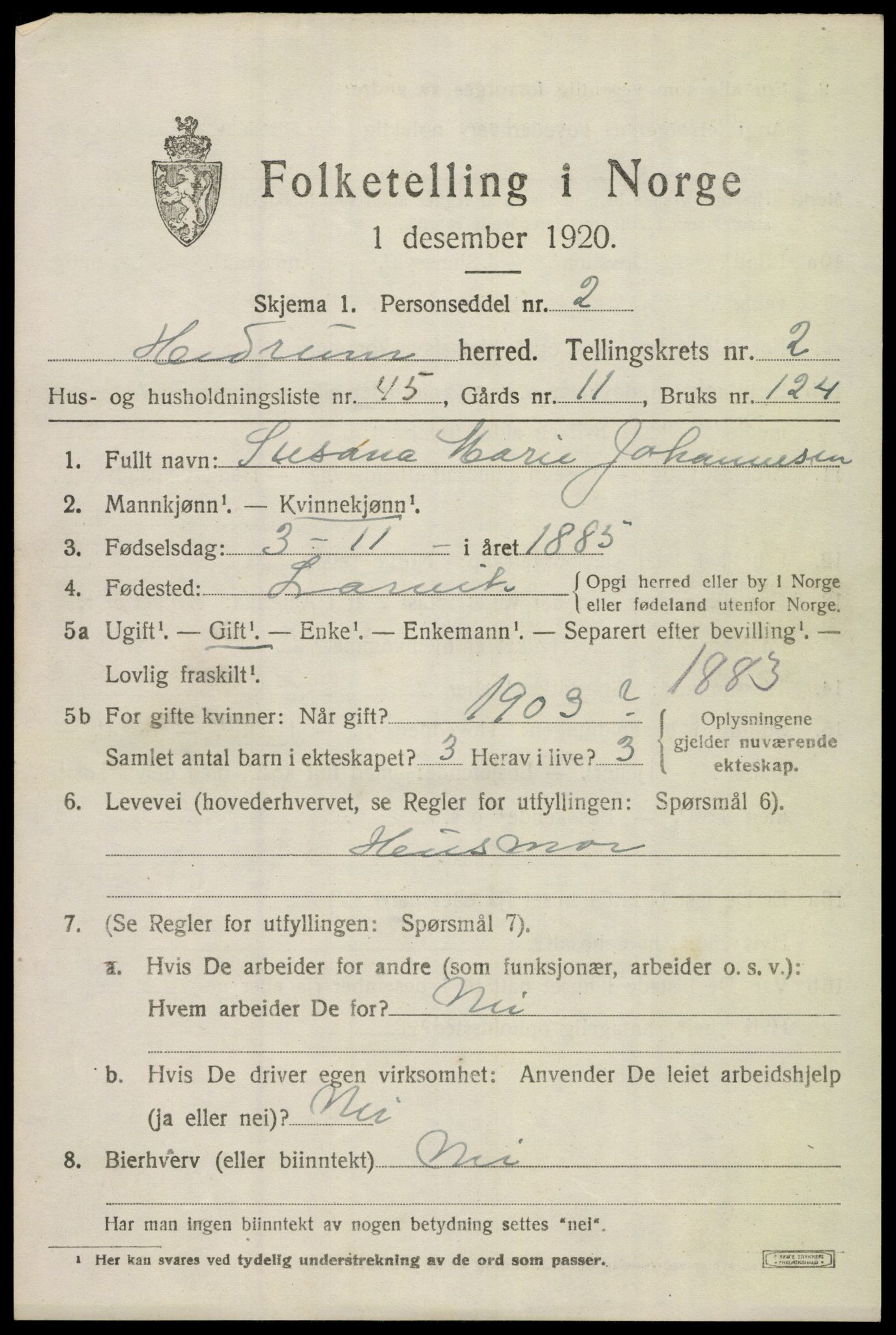 SAKO, Folketelling 1920 for 0727 Hedrum herred, 1920, s. 3027