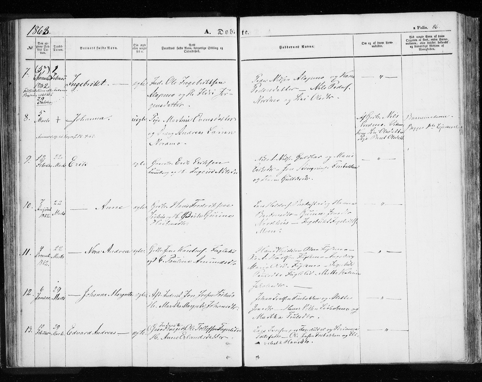 Målselv sokneprestembete, AV/SATØ-S-1311/G/Ga/Gaa/L0003kirke: Ministerialbok nr. 3, 1853-1863, s. 86
