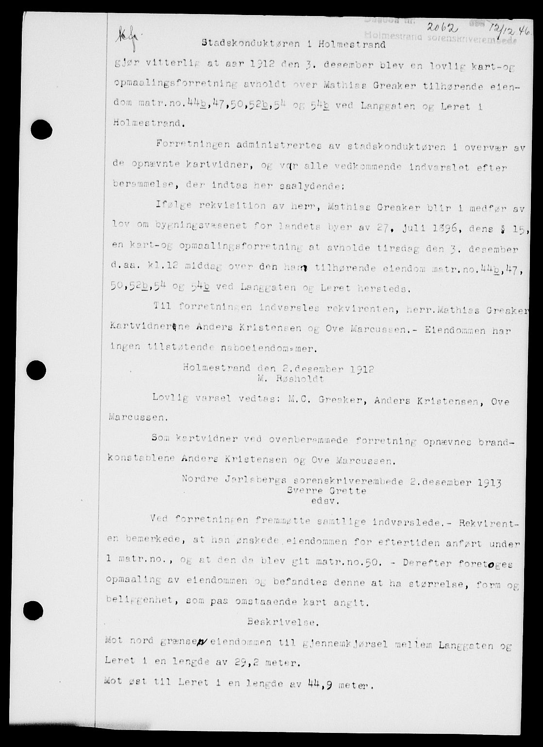Holmestrand sorenskriveri, SAKO/A-67/G/Ga/Gaa/L0061: Pantebok nr. A-61, 1946-1947, Dagboknr: 2062/1946