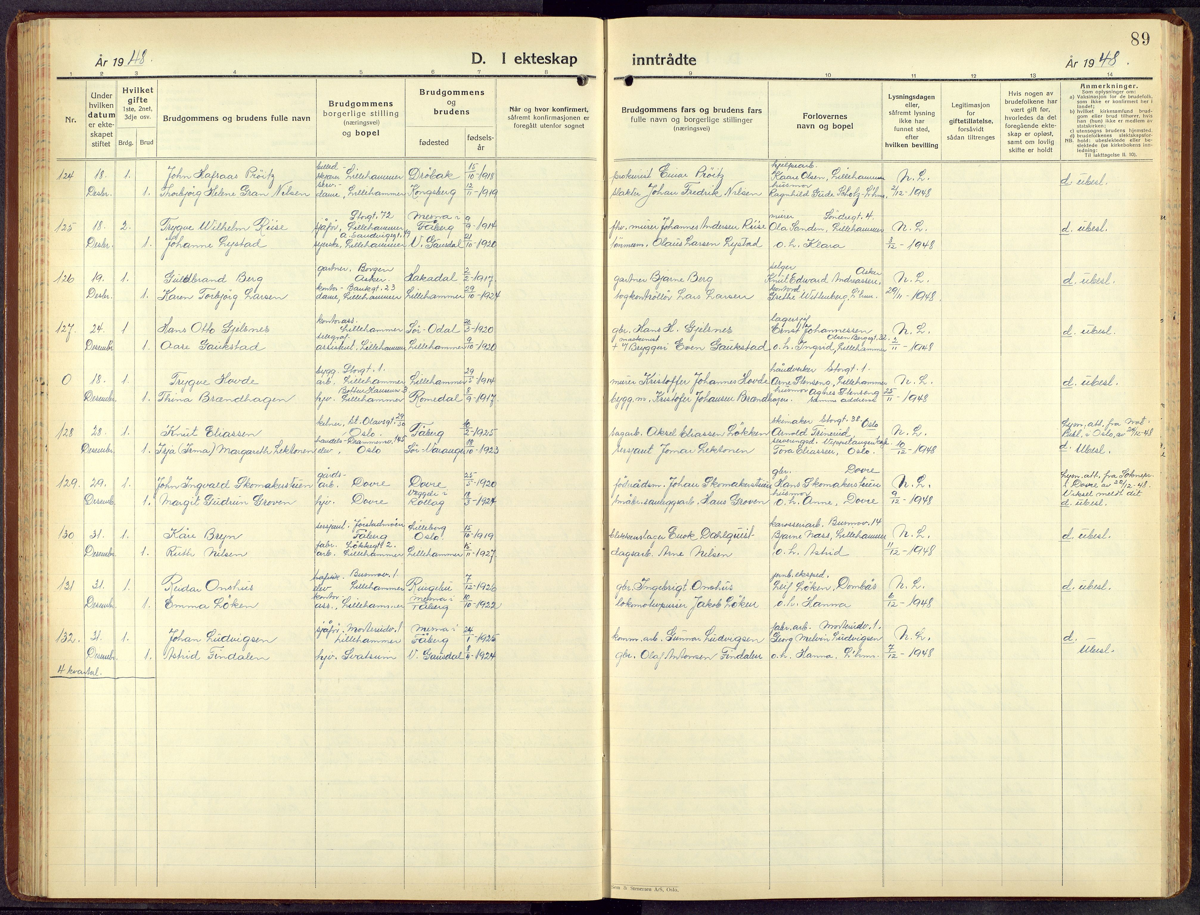 Lillehammer prestekontor, AV/SAH-PREST-088/H/Ha/Hab/L0004: Klokkerbok nr. 4, 1940-1955, s. 89