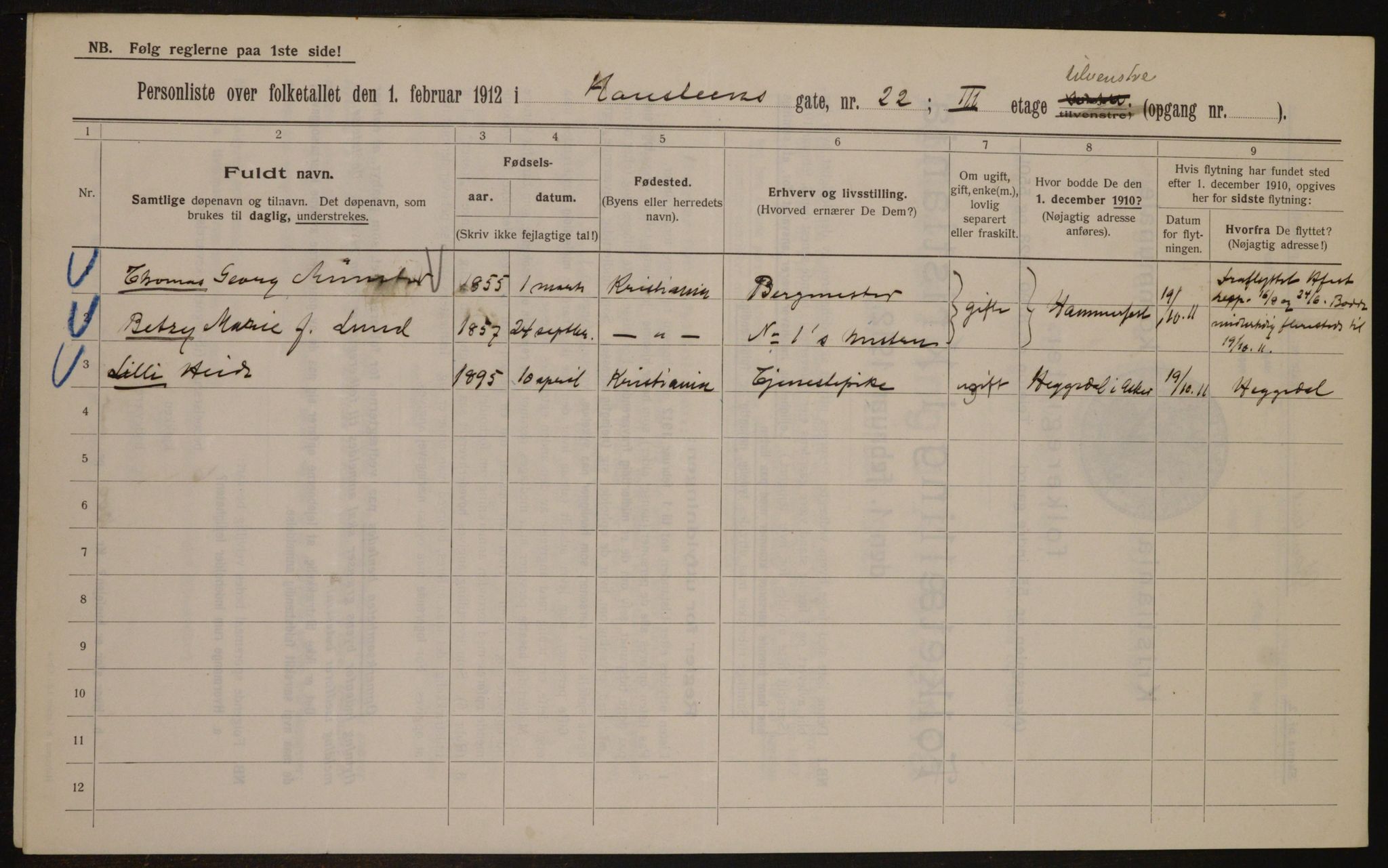 OBA, Kommunal folketelling 1.2.1912 for Kristiania, 1912, s. 34995