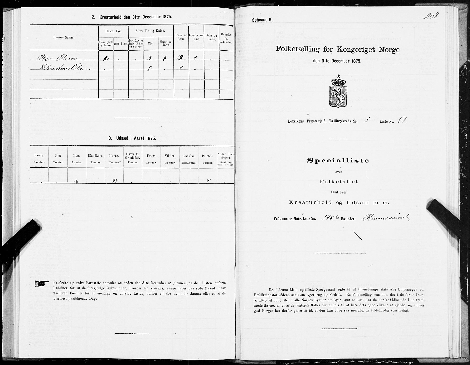 SAT, Folketelling 1875 for 1718P Leksvik prestegjeld, 1875, s. 3208