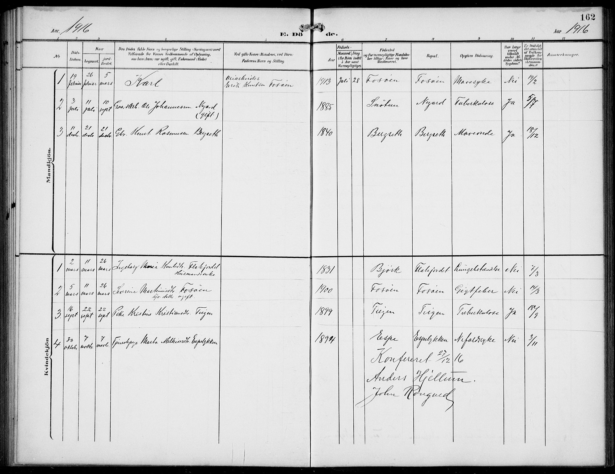 Jostedal sokneprestembete, AV/SAB-A-80601/H/Hab/Haba/L0002: Klokkerbok nr. A 2, 1907-1931, s. 162