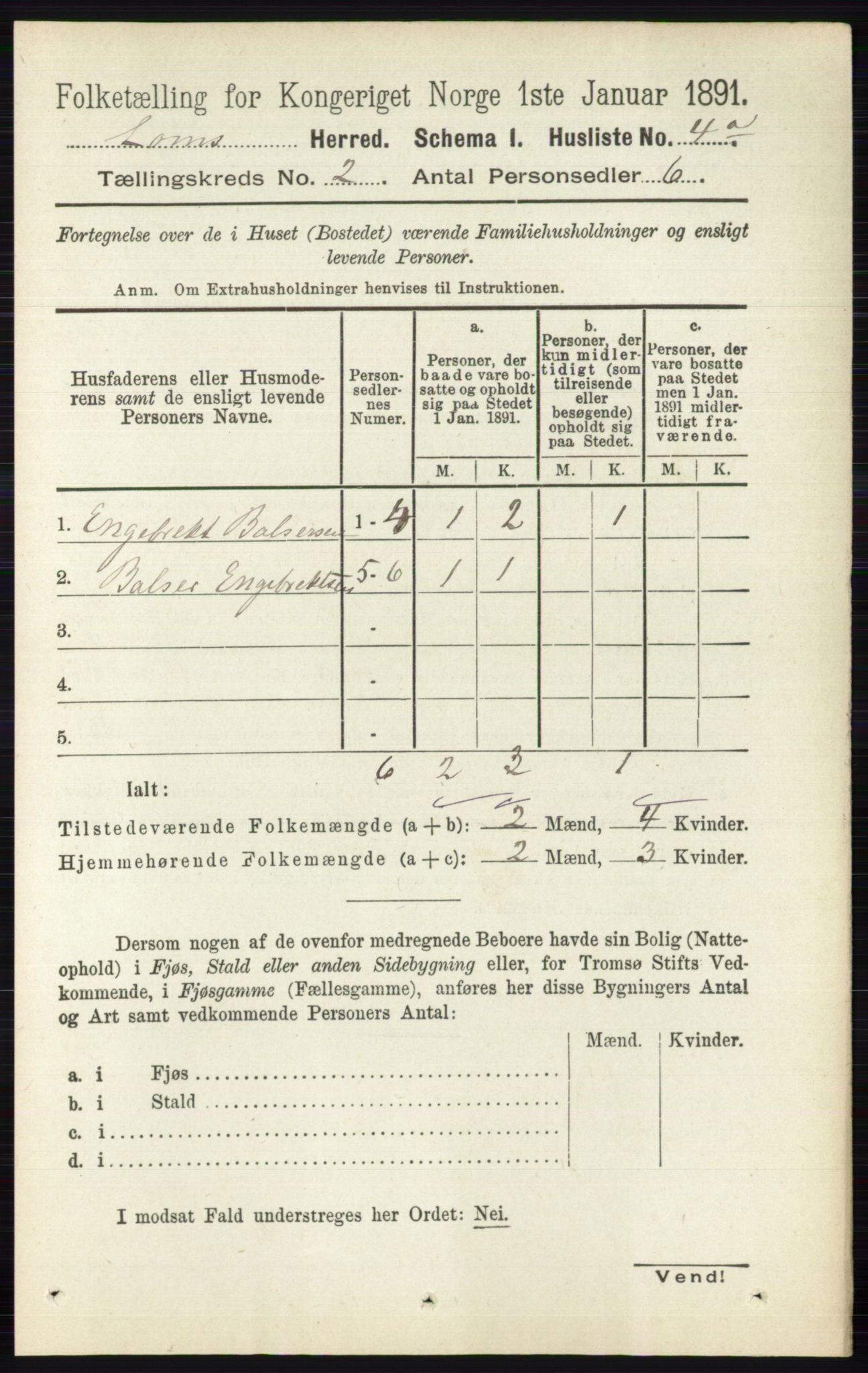 RA, Folketelling 1891 for 0514 Lom herred, 1891, s. 719