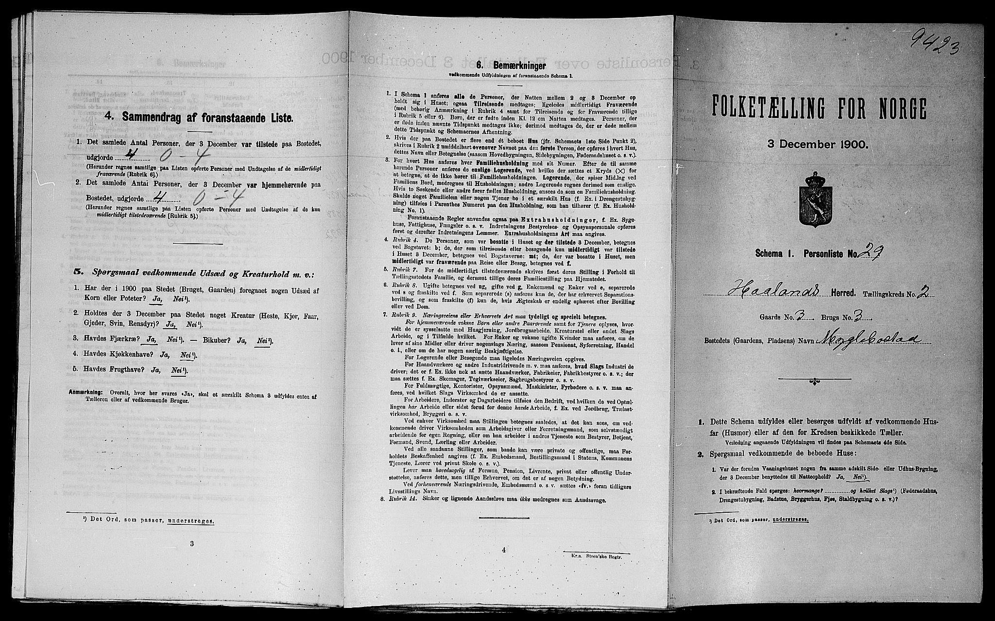 SAST, Folketelling 1900 for 1124 Haaland herred, 1900, s. 427
