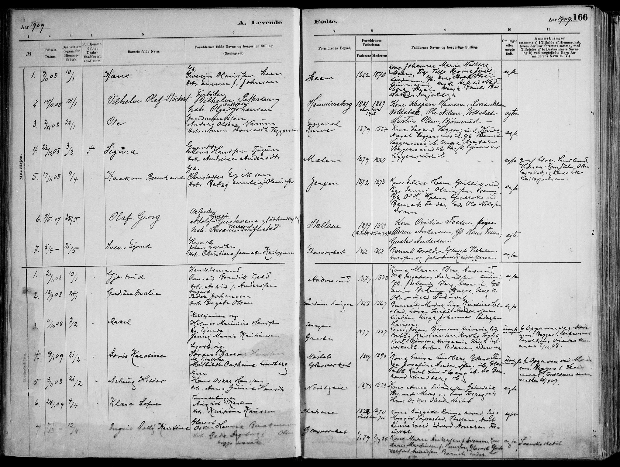 Skoger kirkebøker, AV/SAKO-A-59/F/Fa/L0006: Ministerialbok nr. I 6, 1885-1910, s. 166