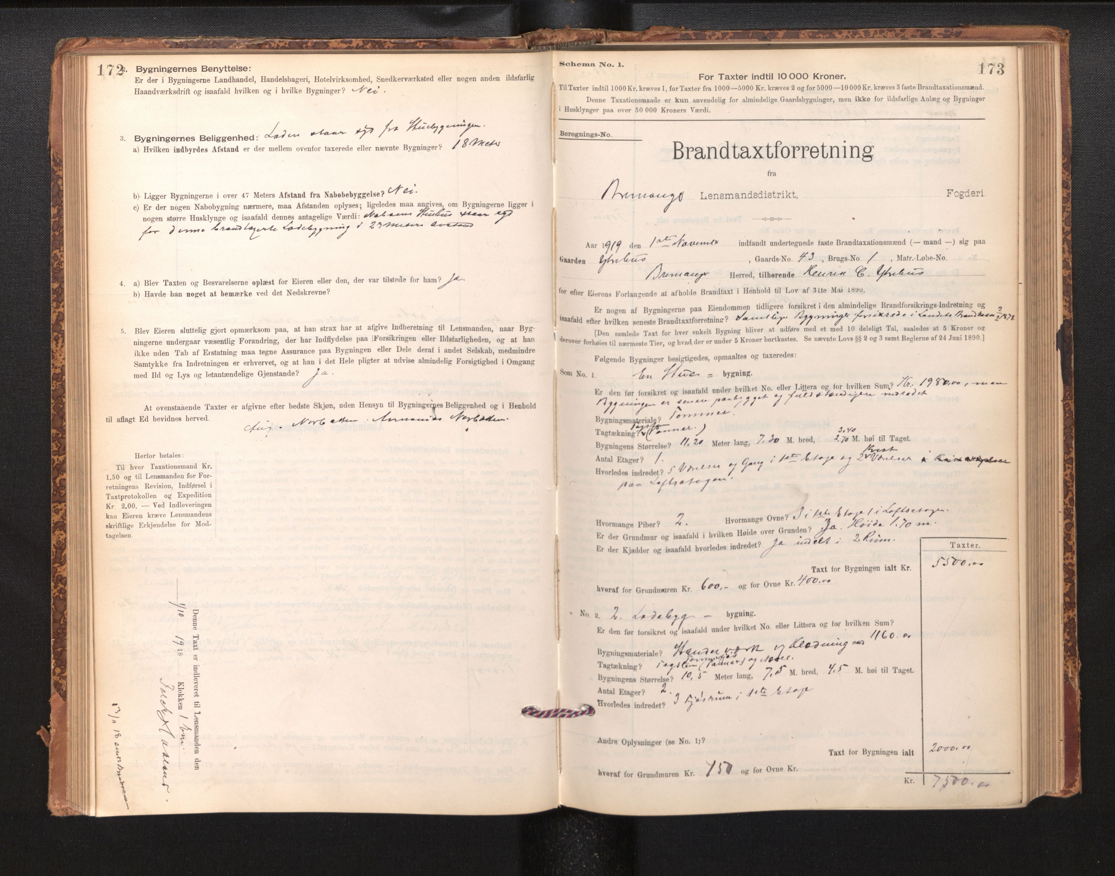 Lensmannen i Bremanger, AV/SAB-A-26701/0012/L0007: Branntakstprotokoll, skjematakst, 1895-1936, s. 172-173