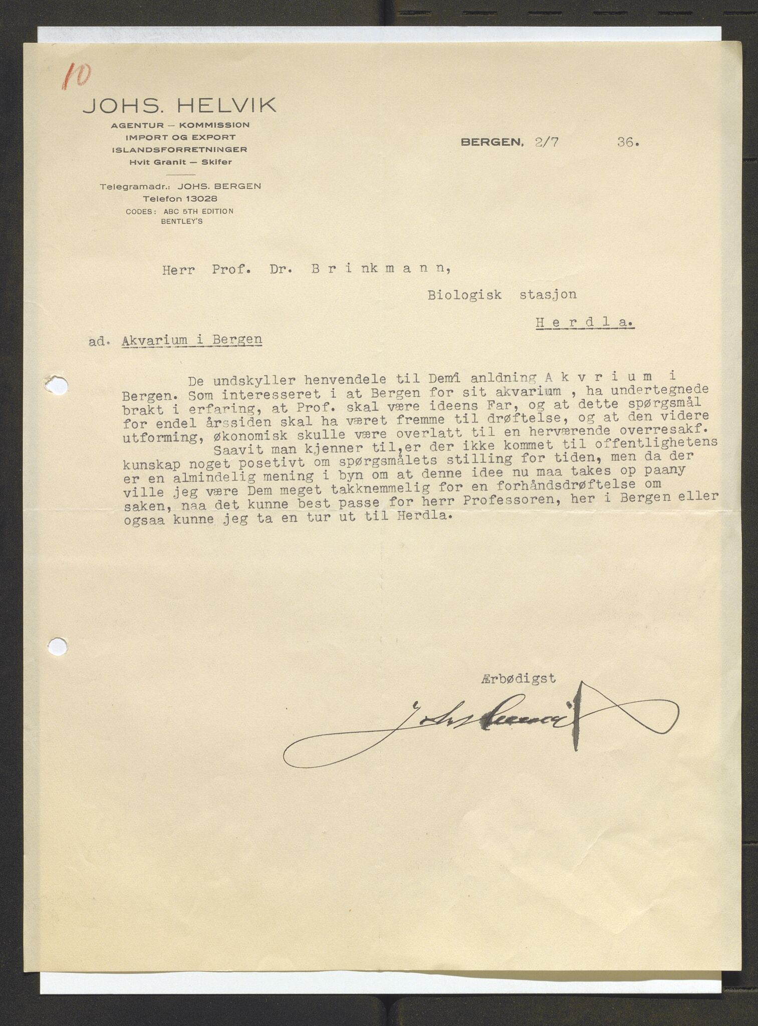 Bergens Museum, AV/SAB-A-17301/13/D/L0002: Korrespondanse , 1928-1940, s. 522