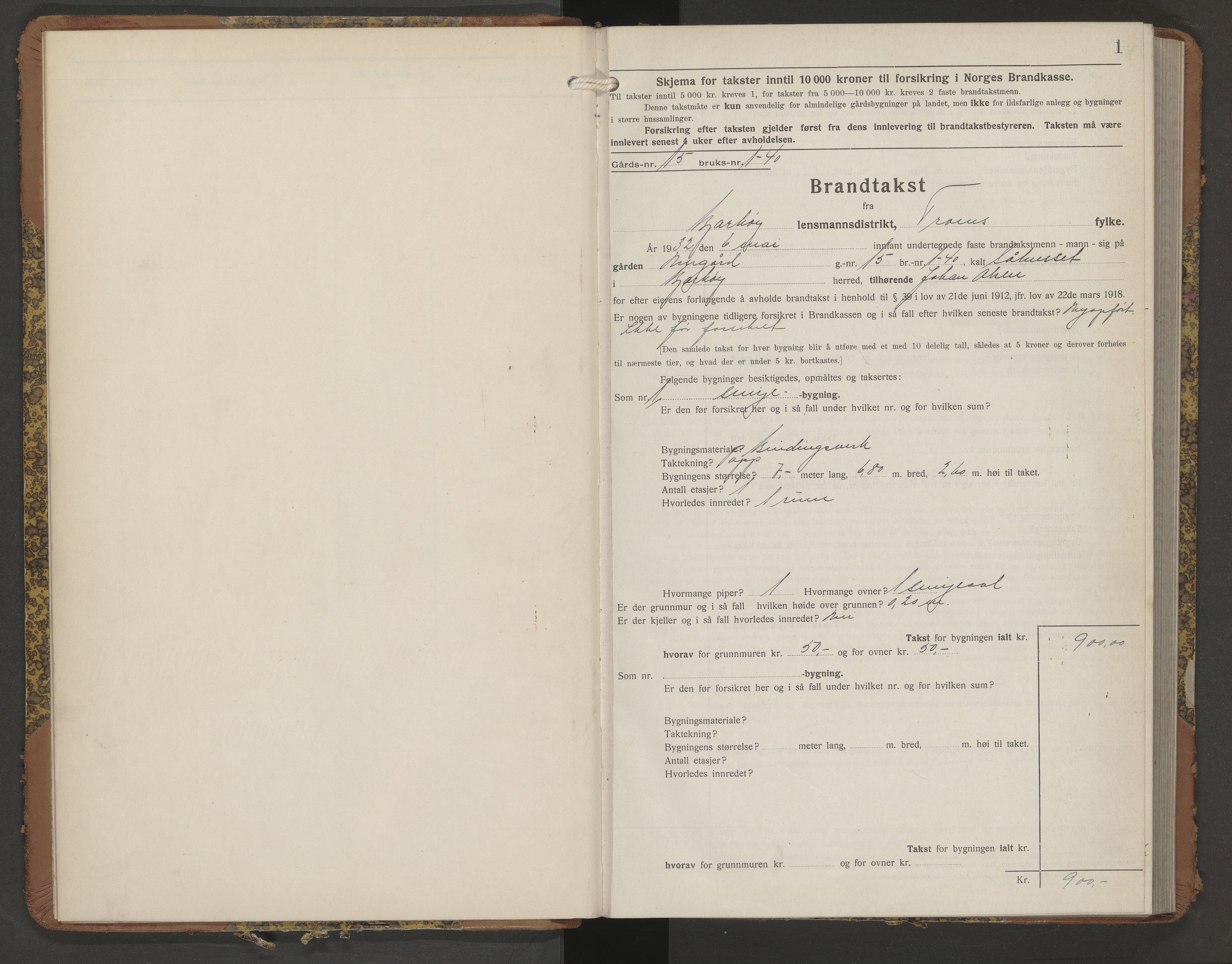 Bjarkøy lensmannskontor, AV/SATØ-SATØ-61/F/Fq/Fqa/L0146: Branntakstprotokoll, 1932-1940