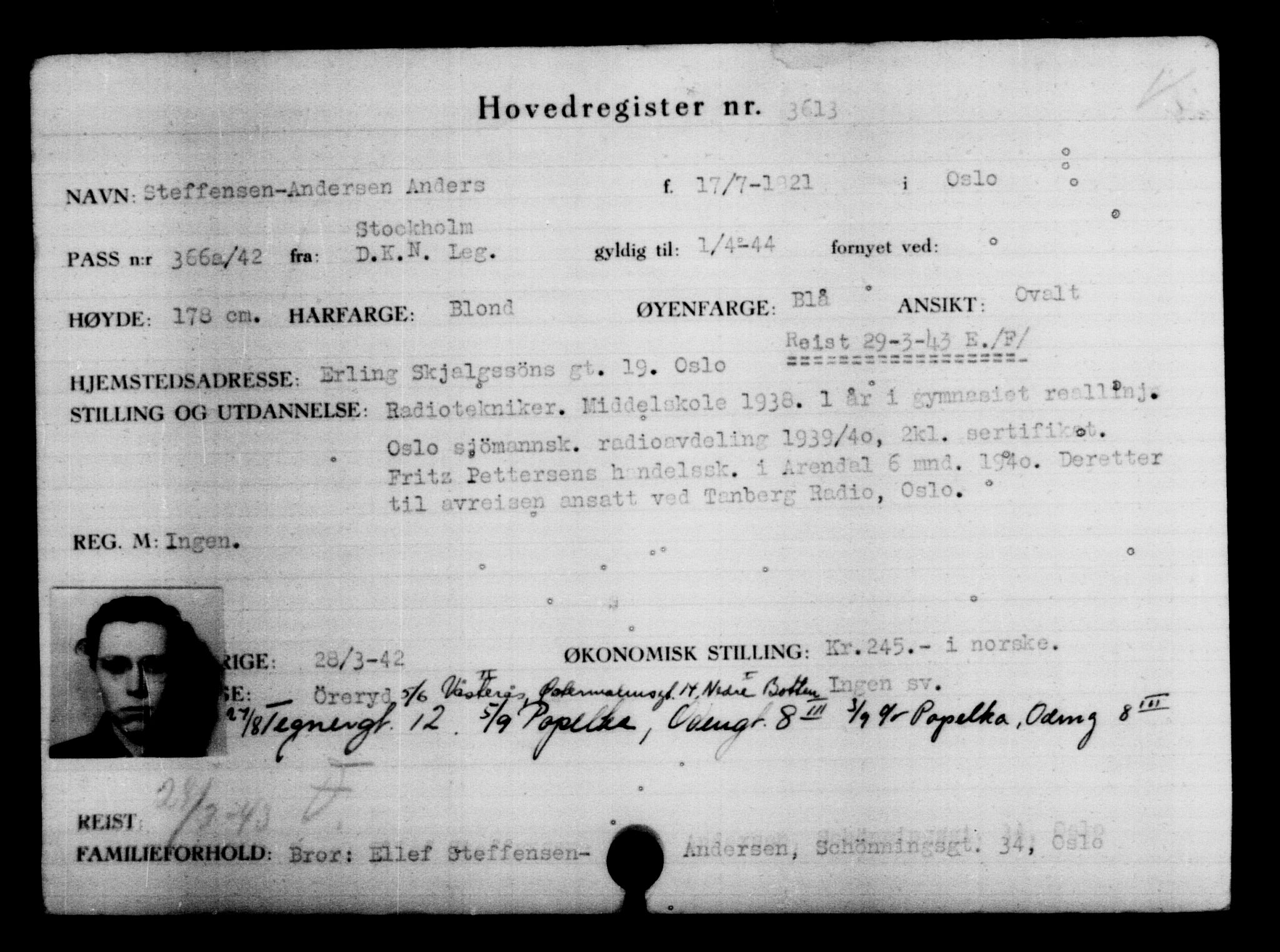 Utenriksstasjonene, Legasjonen i Stockholm, Flyktningkontoret, AV/RA-S-6753/V/Va/L0004: Kjesäterkartoteket, flyktninger med registreringsnr. 3496-6610, 1940-1945, s. 135