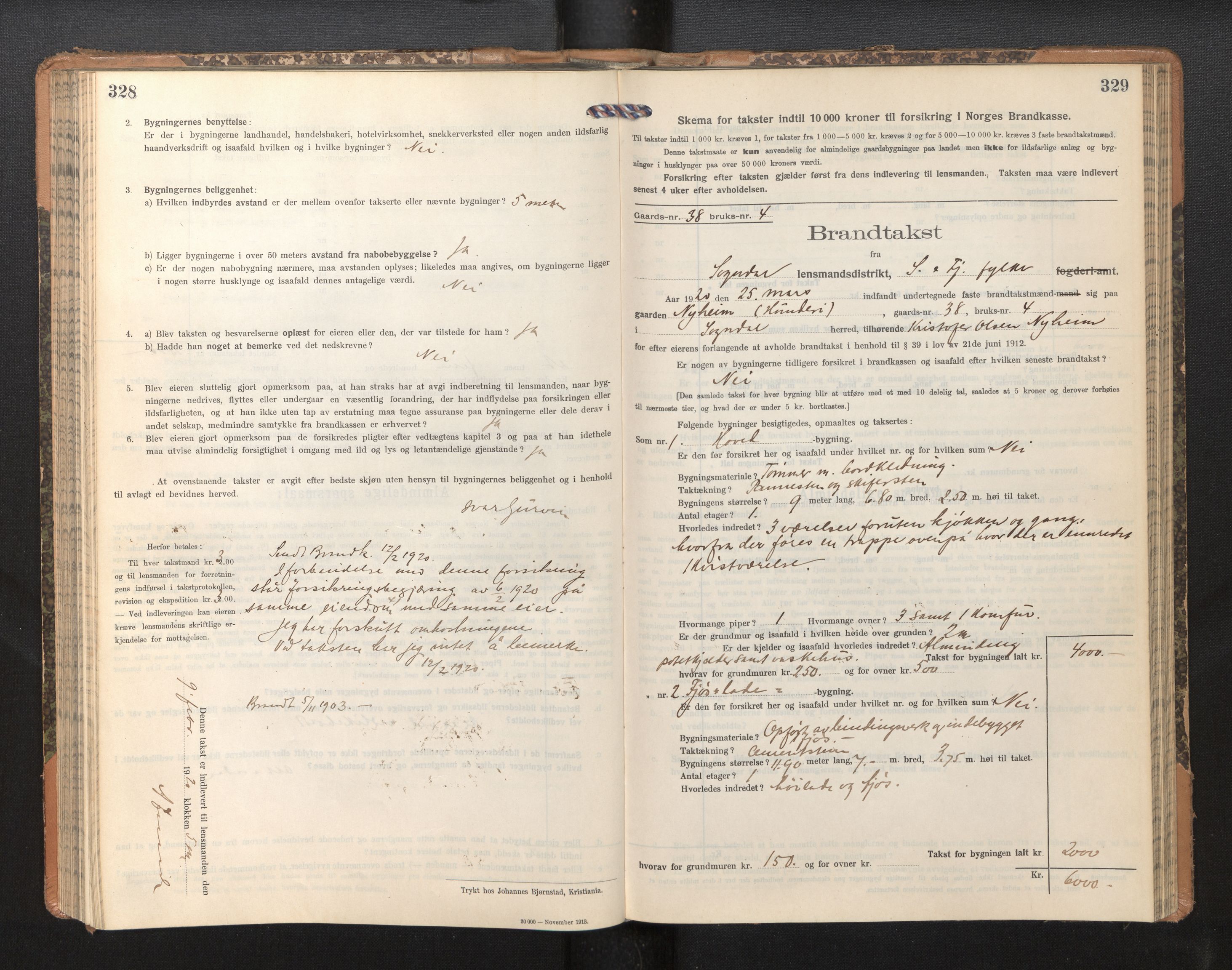 Lensmannen i Sogndal, SAB/A-29901/0012/L0011: Branntakstprotokoll, skjematakst, 1914-1922, s. 328-329