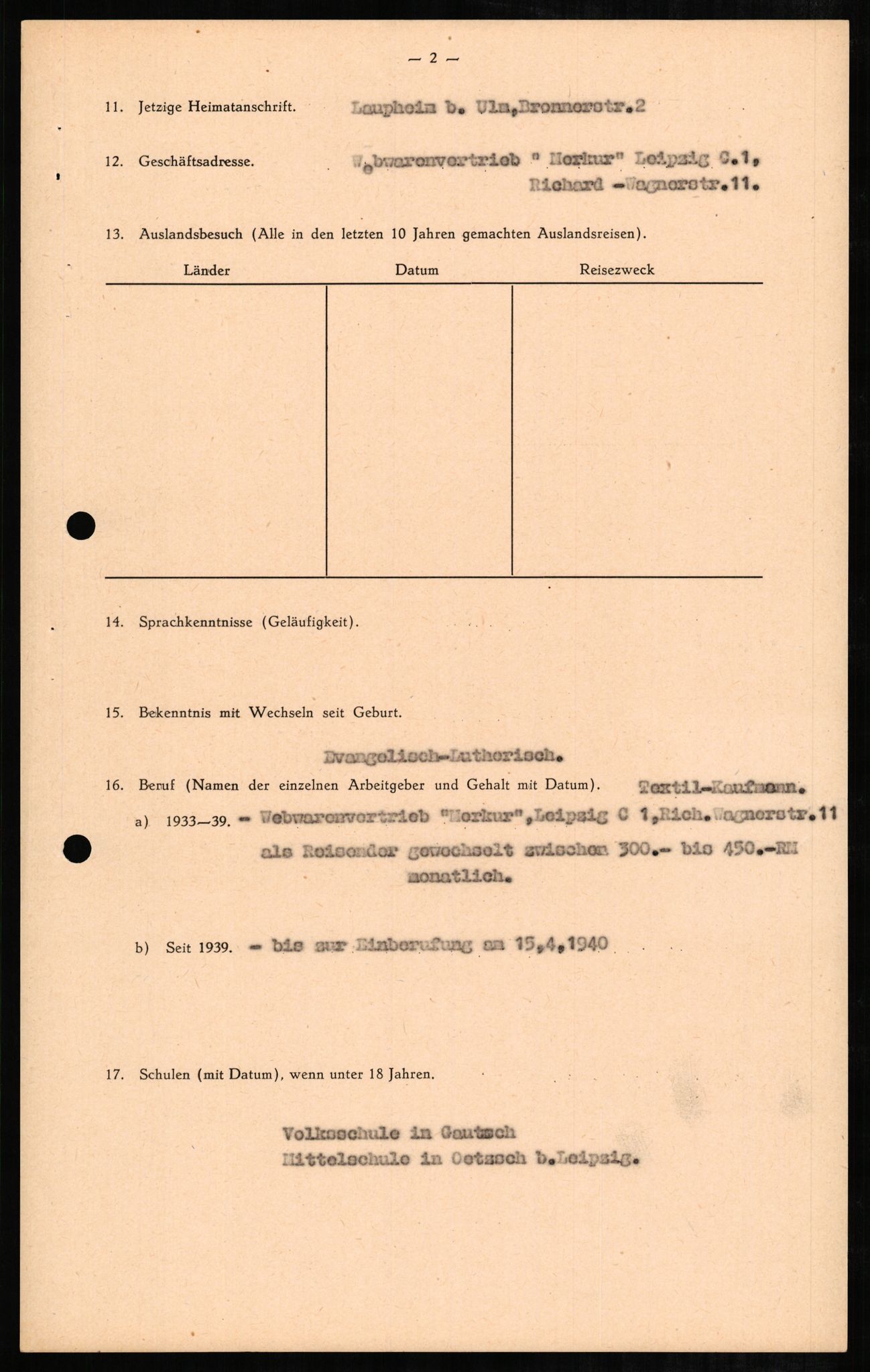 Forsvaret, Forsvarets overkommando II, RA/RAFA-3915/D/Db/L0003: CI Questionaires. Tyske okkupasjonsstyrker i Norge. Tyskere., 1945-1946, s. 525