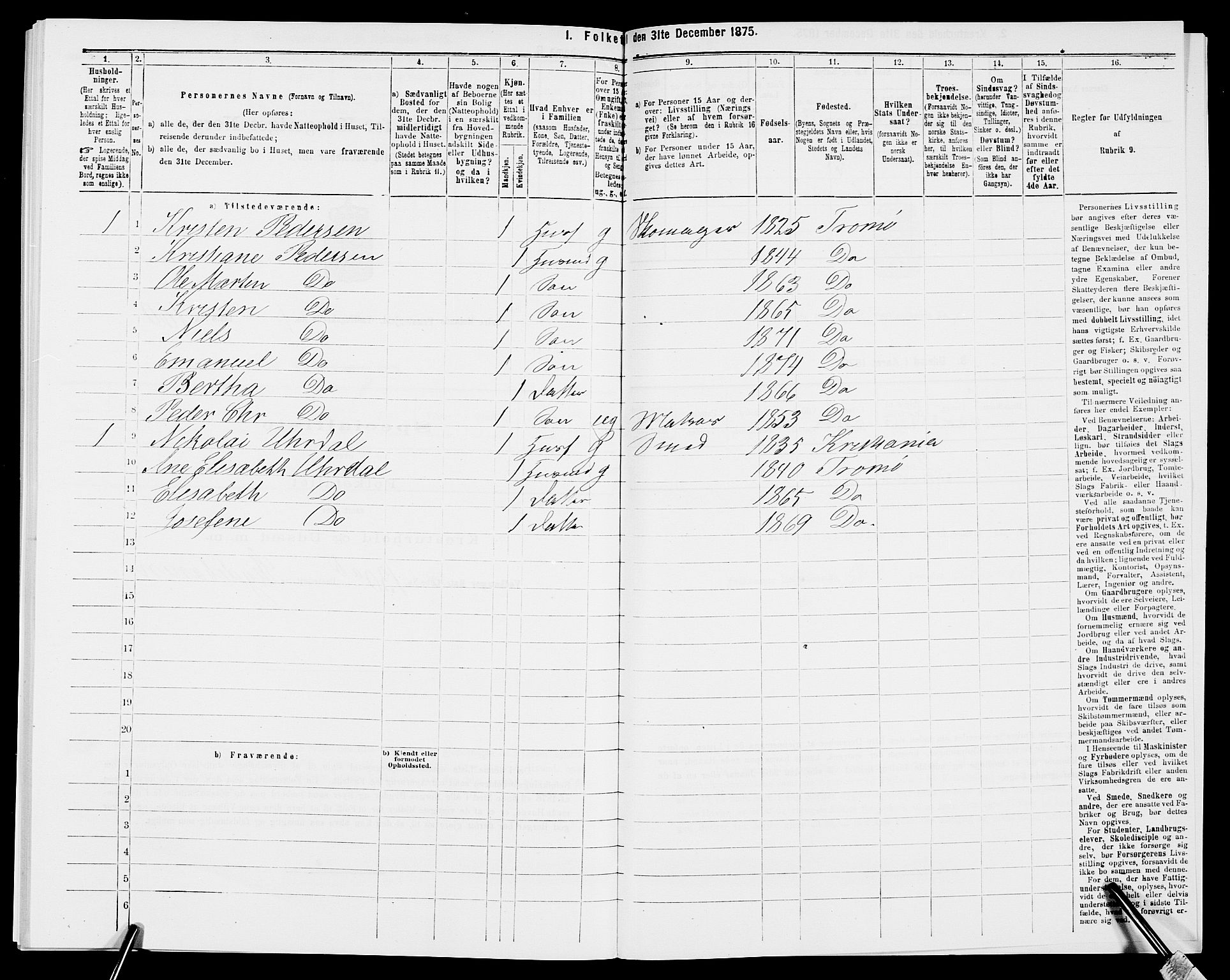 SAK, Folketelling 1875 for 0918P Austre Moland prestegjeld, 1875, s. 451