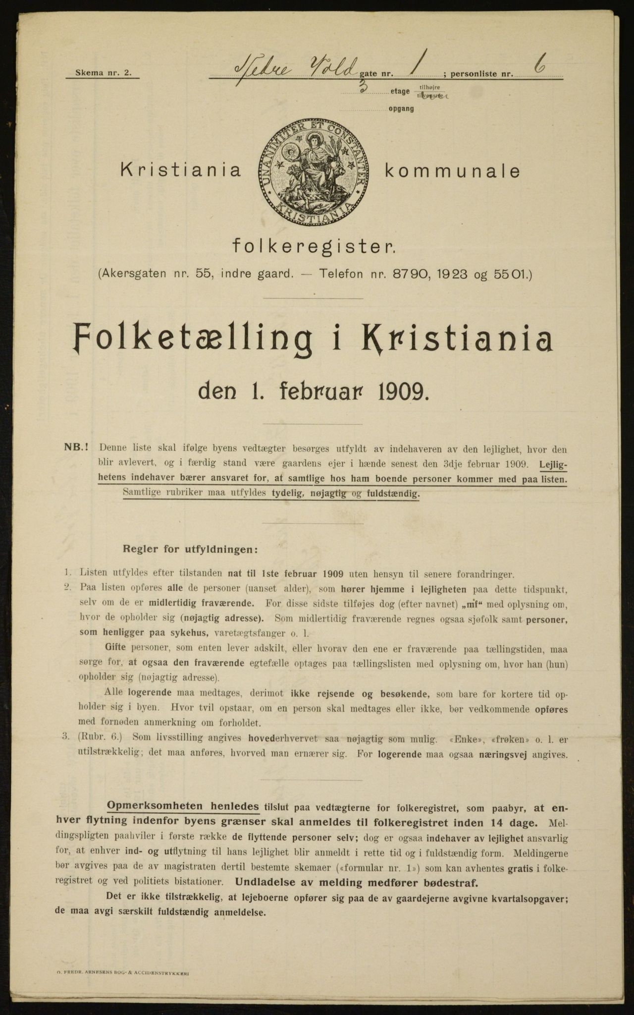 OBA, Kommunal folketelling 1.2.1909 for Kristiania kjøpstad, 1909, s. 63061